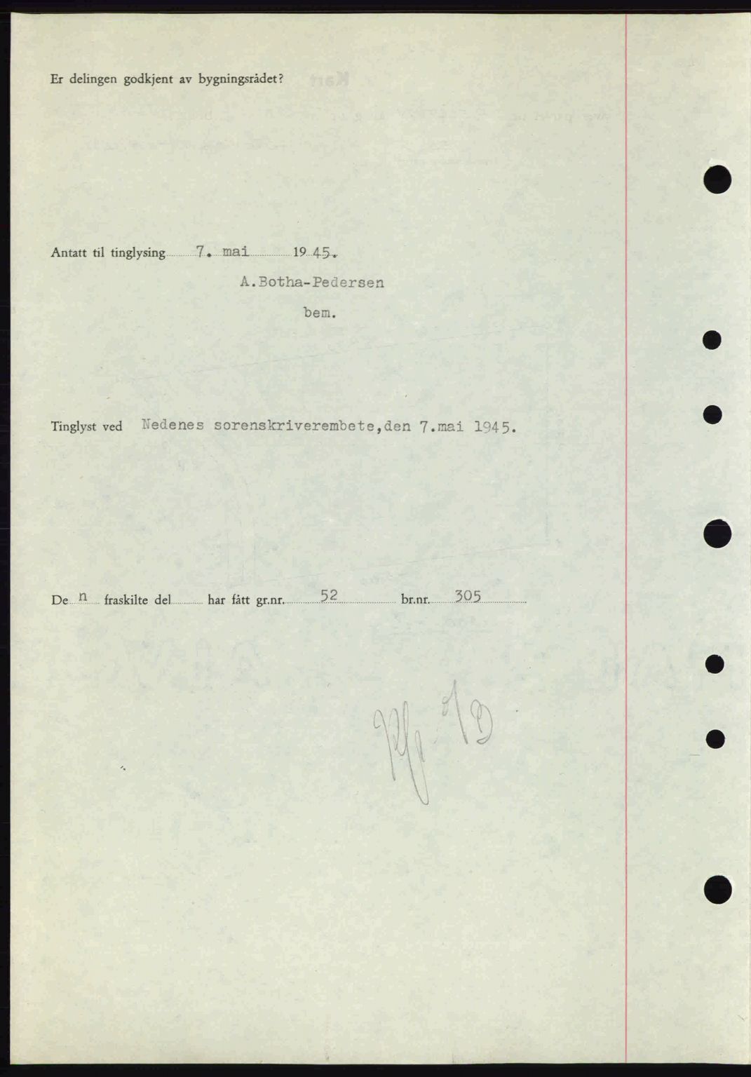 Nedenes sorenskriveri, SAK/1221-0006/G/Gb/Gba/L0052: Pantebok nr. A6a, 1944-1945, Dagboknr: 344/1945