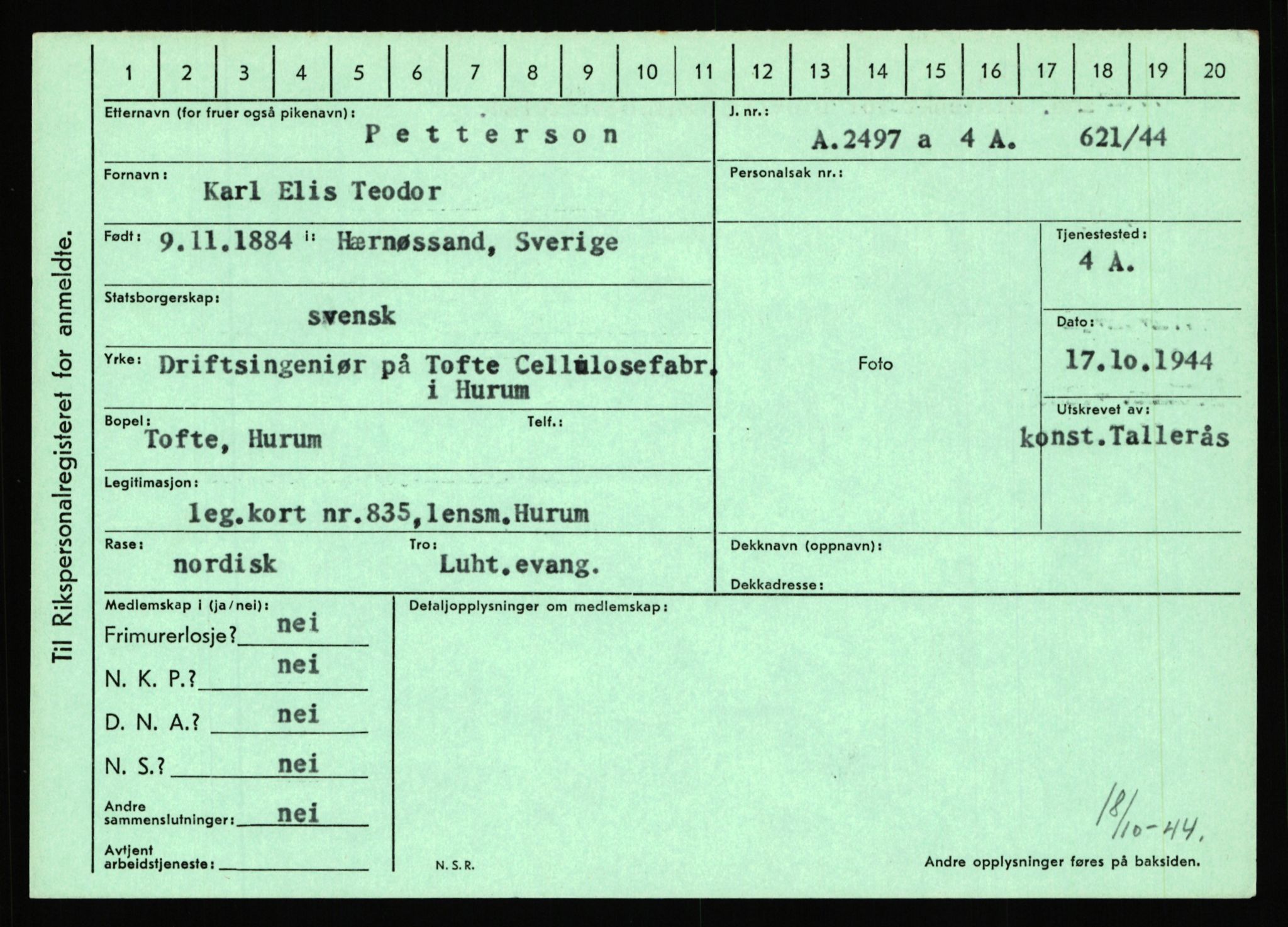 Statspolitiet - Hovedkontoret / Osloavdelingen, AV/RA-S-1329/C/Ca/L0012: Oanæs - Quistgaard	, 1943-1945, s. 4464