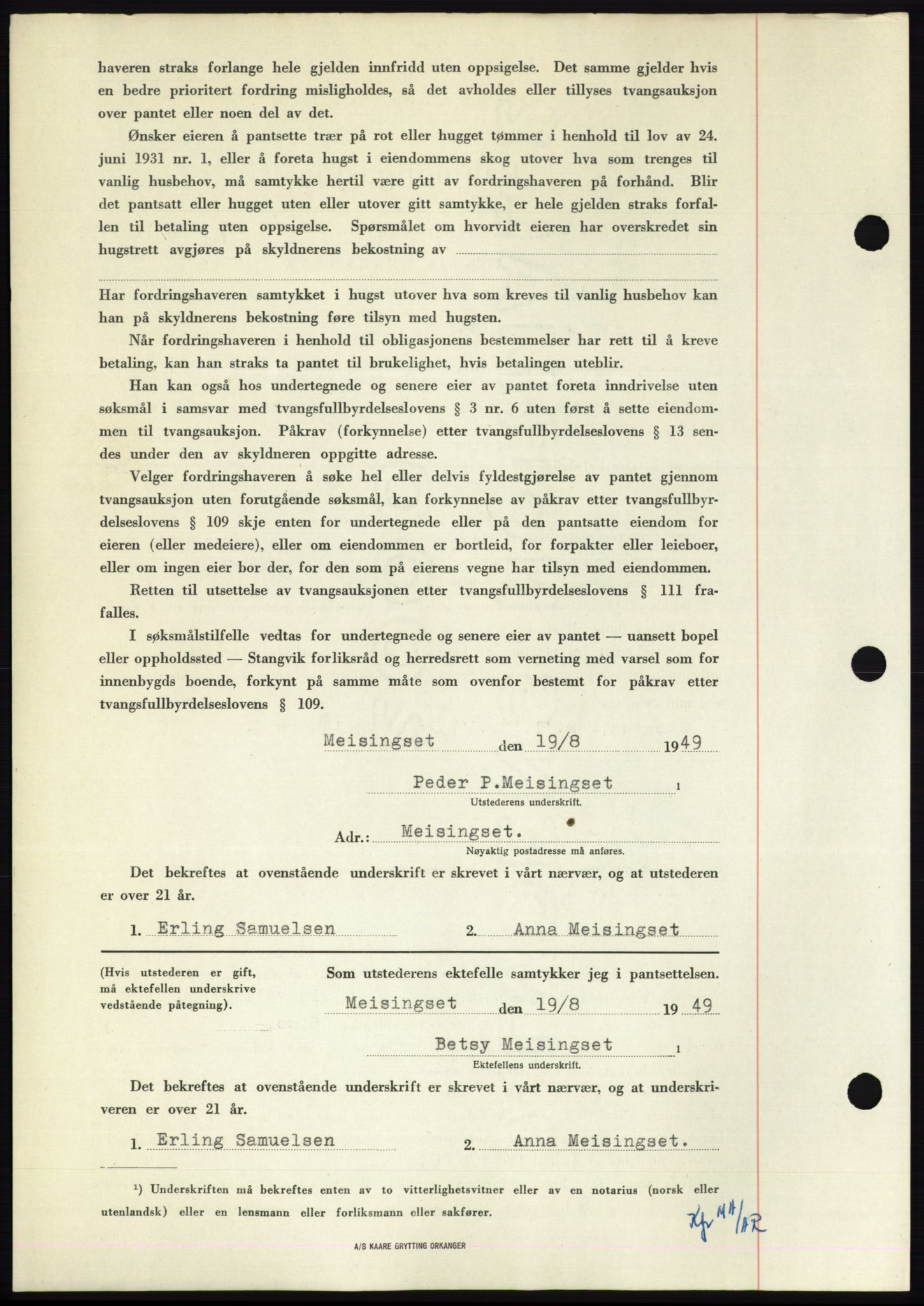 Nordmøre sorenskriveri, AV/SAT-A-4132/1/2/2Ca: Pantebok nr. B102, 1949-1949, Dagboknr: 2351/1949