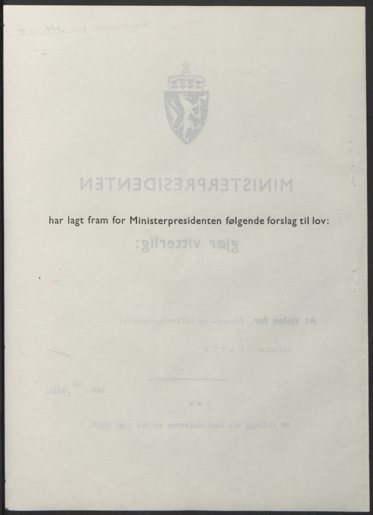 NS-administrasjonen 1940-1945 (Statsrådsekretariatet, de kommisariske statsråder mm), RA/S-4279/D/Db/L0100: Lover, 1944, s. 656