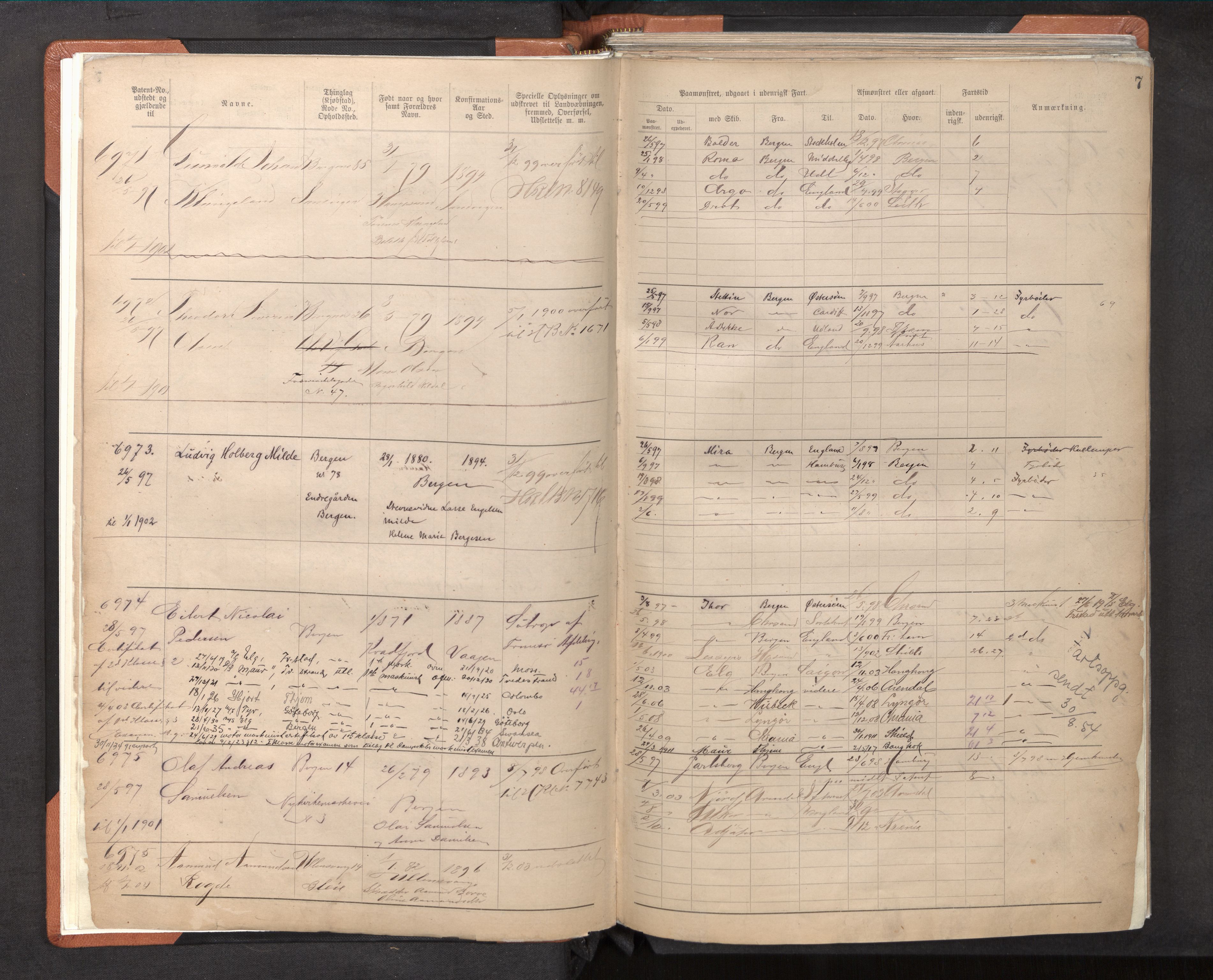 Innrulleringssjefen i Bergen, AV/SAB-A-100050/F/Fb/L0007: Sjøfarts-annotasjonsrulle, nr. 6941 - 8130, 1897-1903