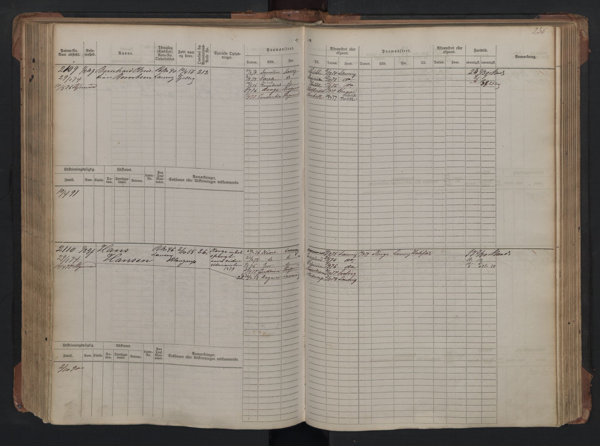 Larvik innrulleringskontor, SAKO/A-787/F/Fc/L0005: Hovedrulle, 1868, s. 256