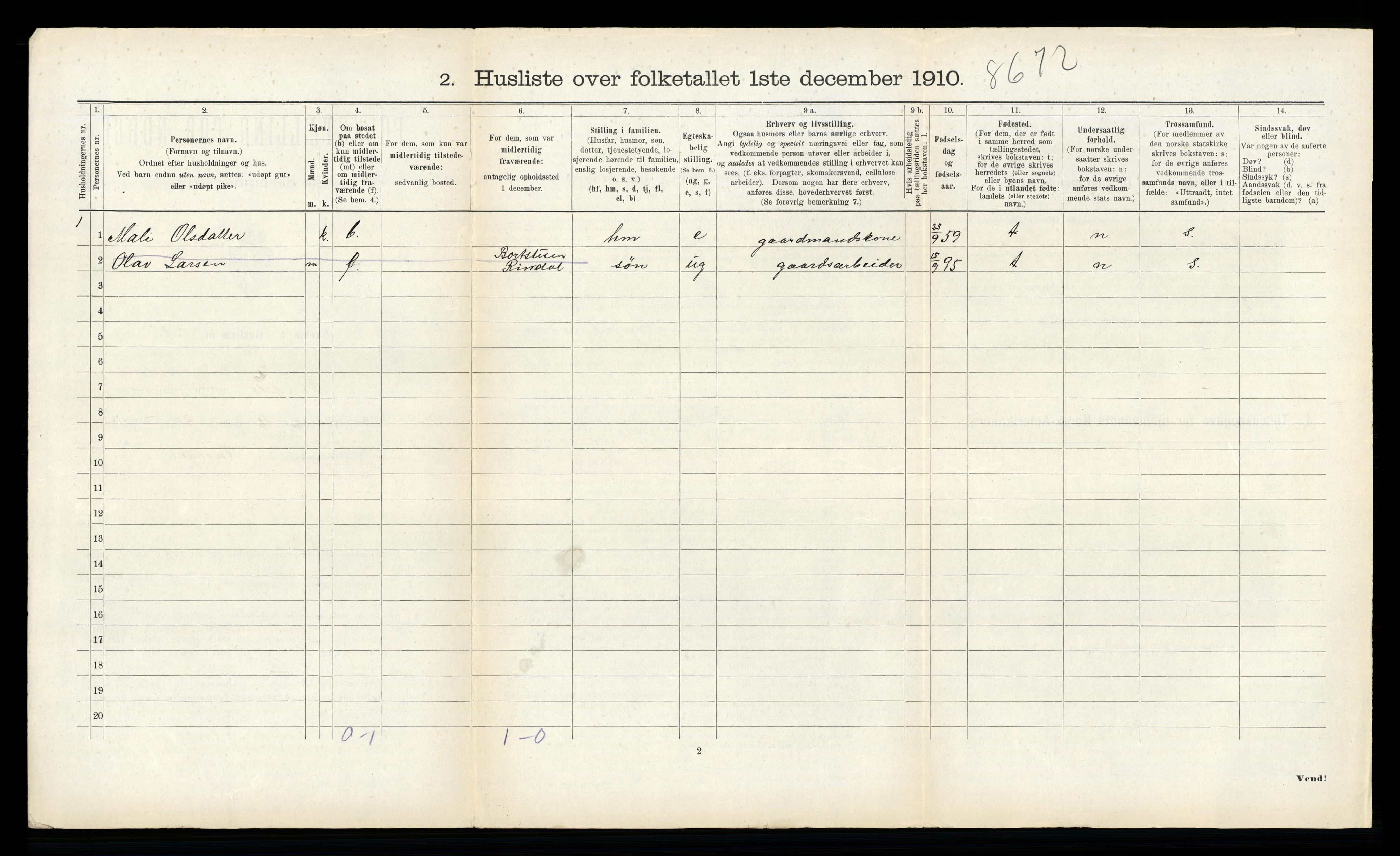 RA, Folketelling 1910 for 1567 Rindal herred, 1910, s. 176