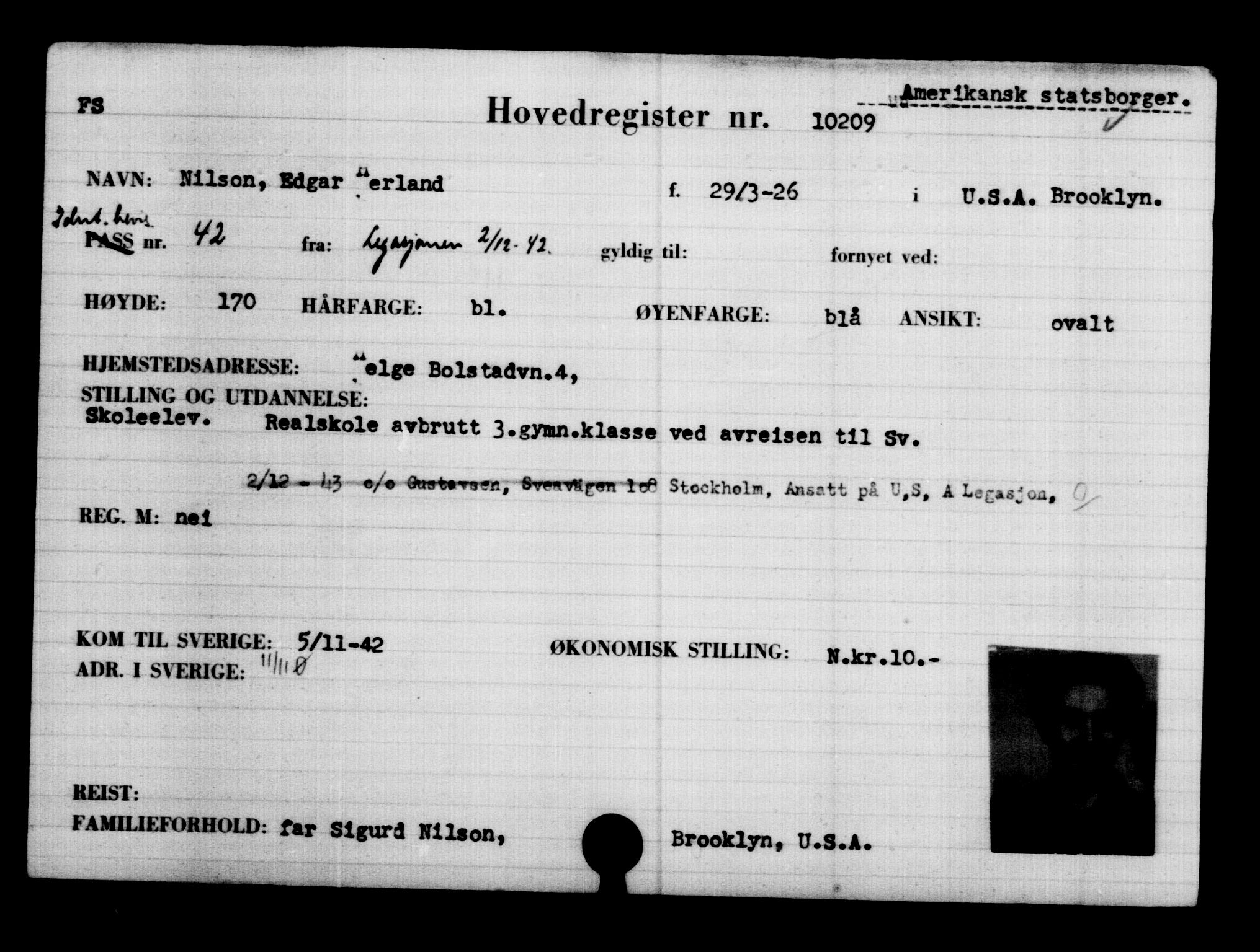 Utenriksstasjonene, Legasjonen i Stockholm, Flyktningkontoret, AV/RA-S-6753/V/Va/L0006: Kjesäterkartoteket, flyktninger med registreringsnr. 9400-12711, 1940-1945, s. 931