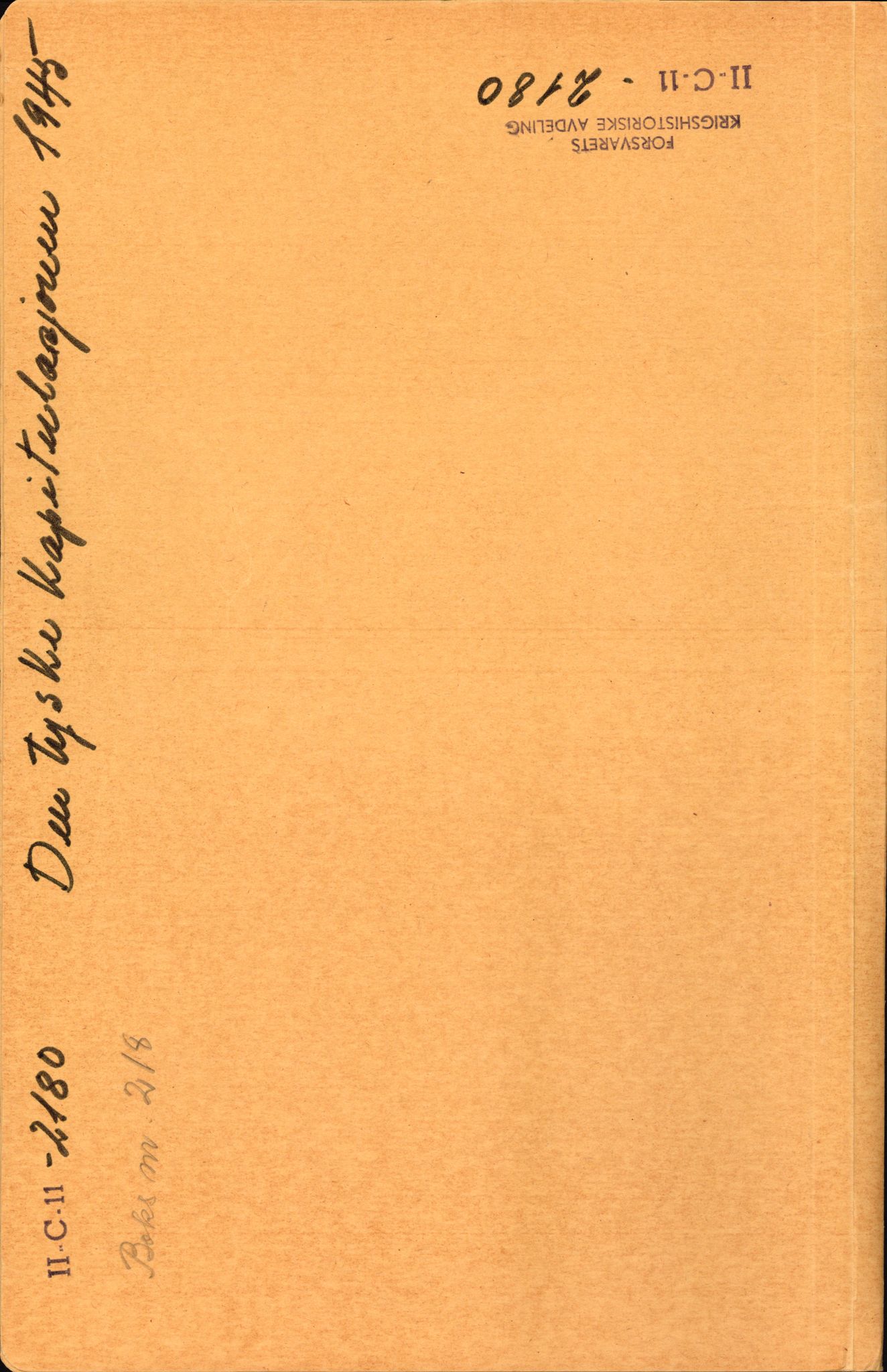 Forsvaret, Forsvarets krigshistoriske avdeling, AV/RA-RAFA-2017/Y/Yg/L0218: II-C-11-2180  -  Den tyske kapitulasjon 1945., 1945, s. 1
