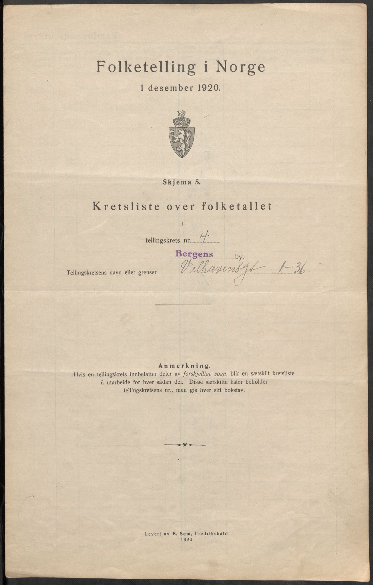 SAB, Folketelling 1920 for 1301 Bergen kjøpstad, 1920, s. 22