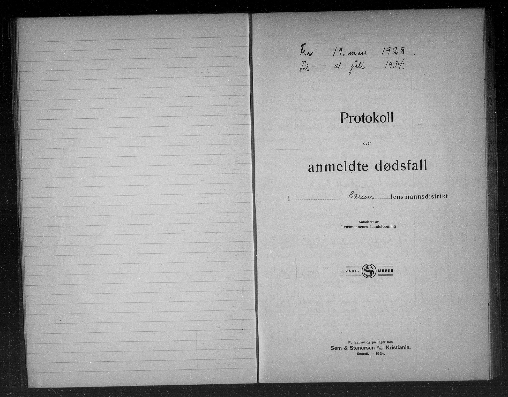 Bærum lensmannskontor, AV/SAO-A-10277/H/Ha/Haa/L0007: Dødsanmeldelsesprotokoll, 1928-1934