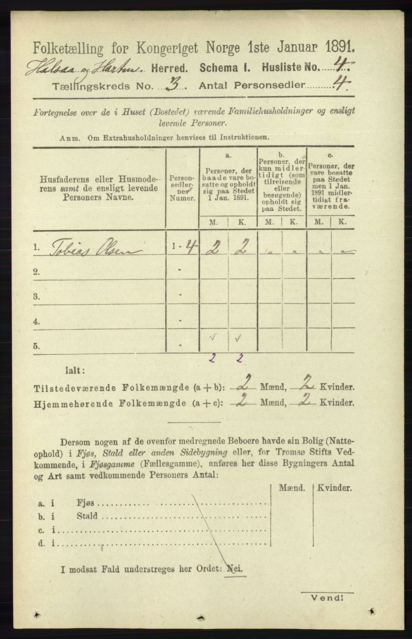 RA, Folketelling 1891 for 1019 Halse og Harkmark herred, 1891, s. 939