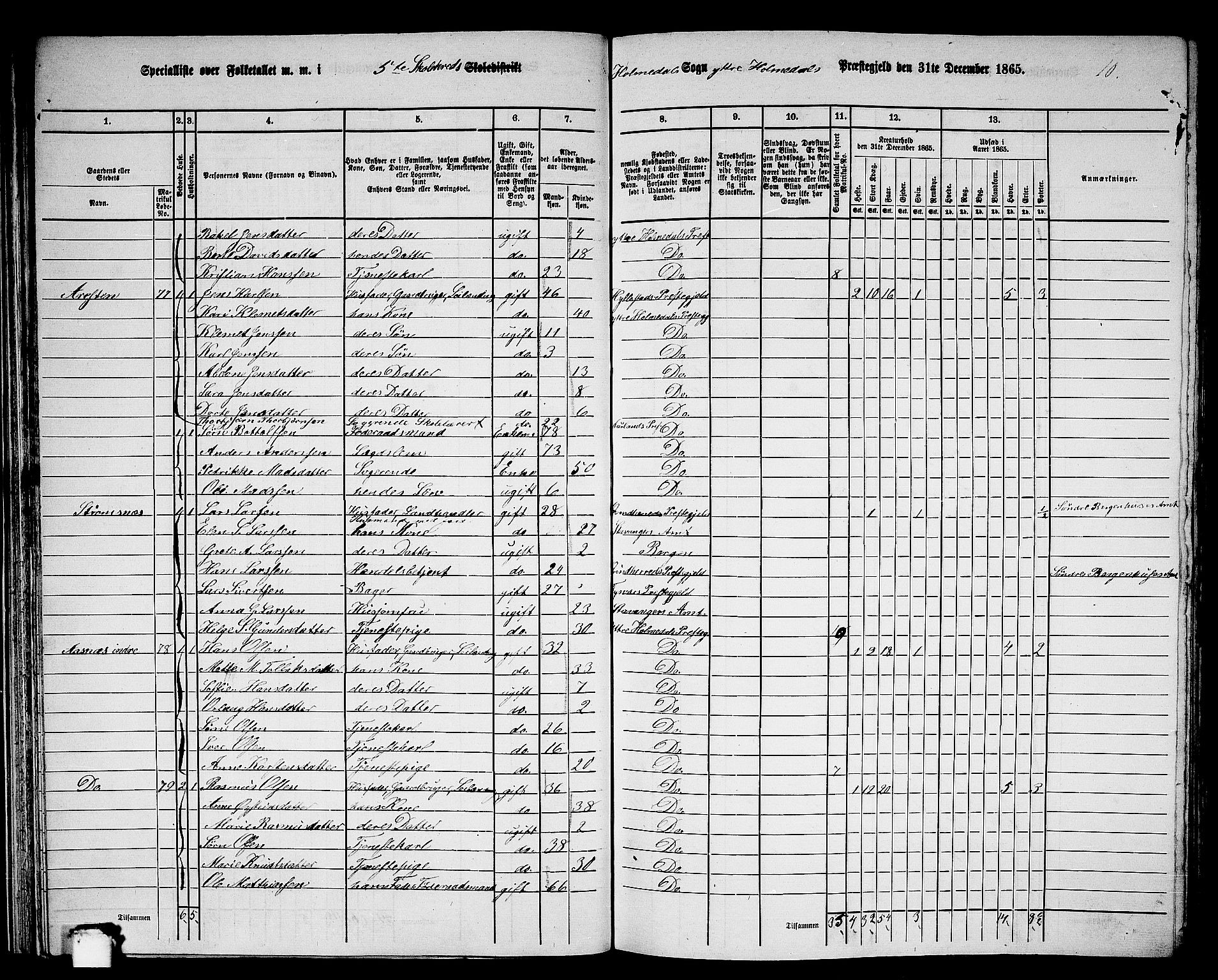 RA, Folketelling 1865 for 1429P Ytre Holmedal prestegjeld, 1865, s. 40