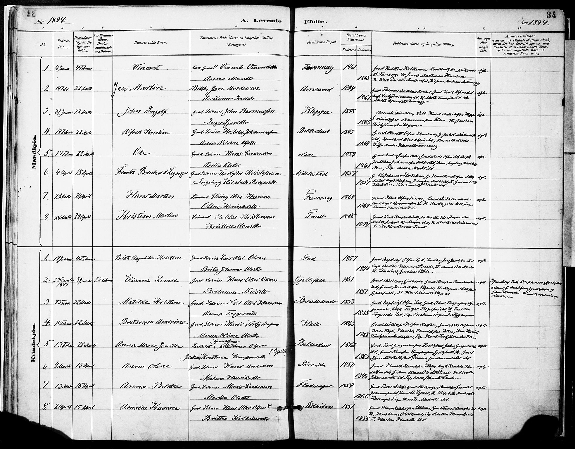 Tysnes sokneprestembete, AV/SAB-A-78601/H/Haa: Ministerialbok nr. D 1, 1887-1904, s. 34