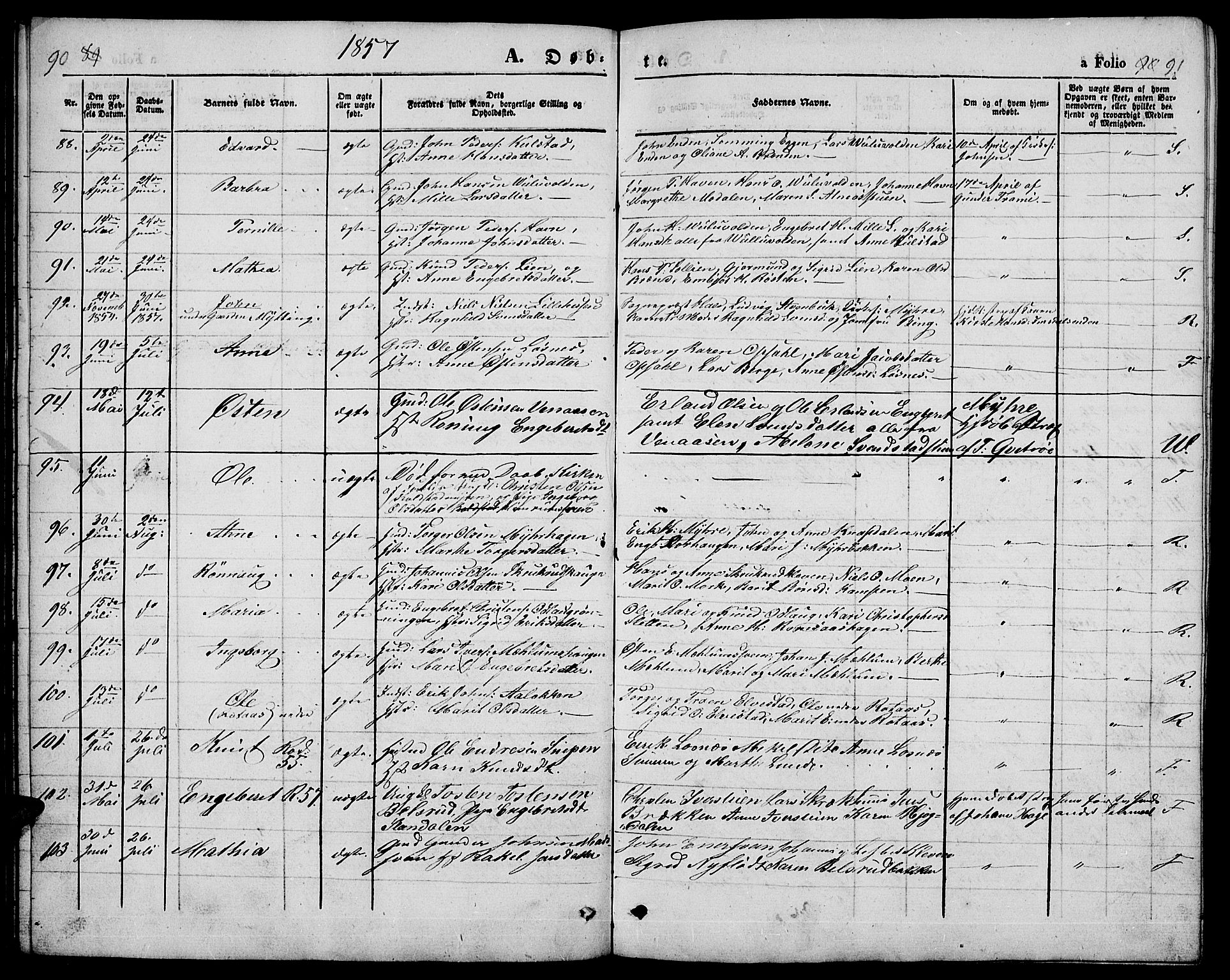 Ringebu prestekontor, AV/SAH-PREST-082/H/Ha/Hab/L0003: Klokkerbok nr. 3, 1854-1866, s. 90-91