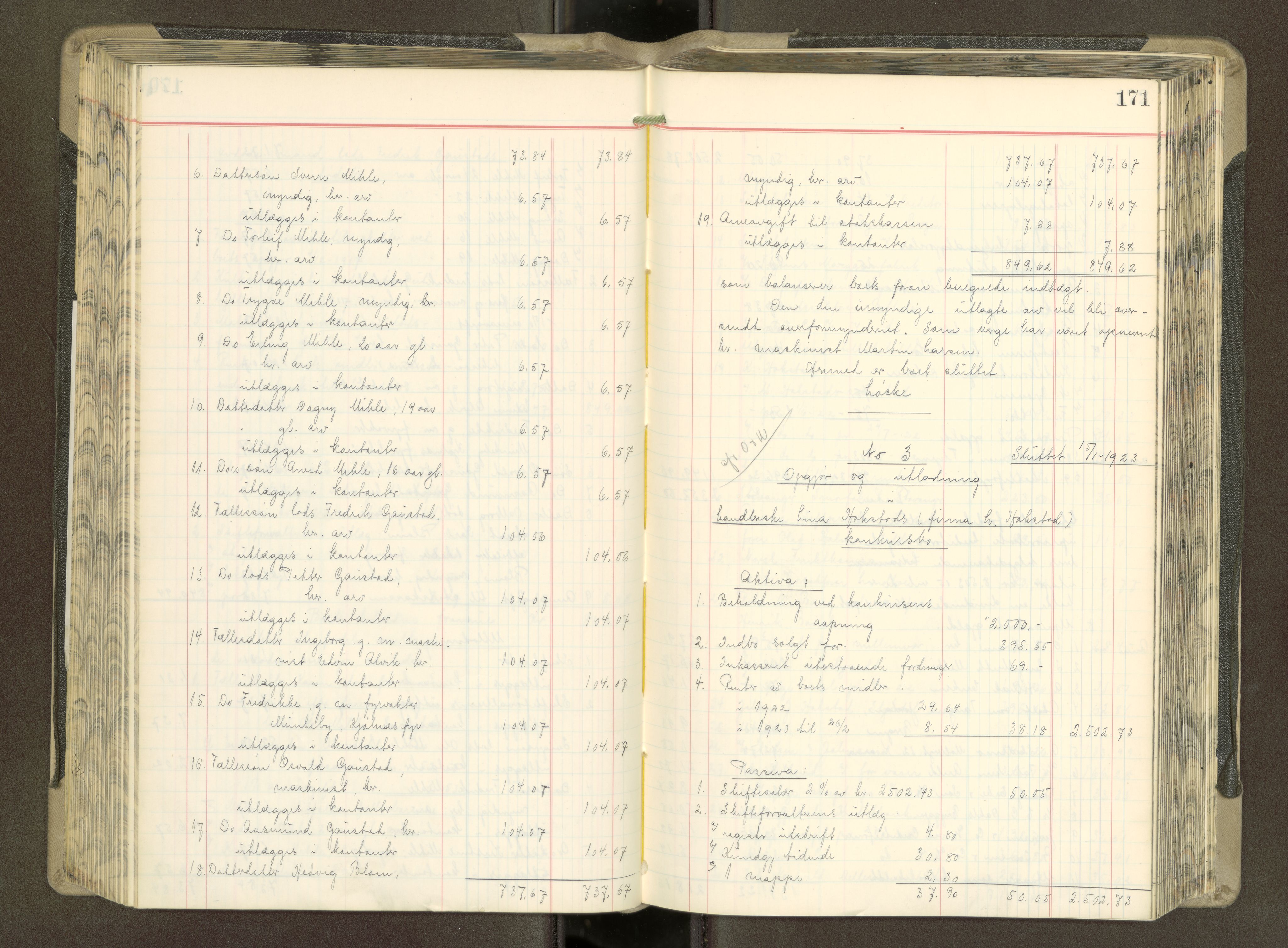 Trondheim byfogd, SAT/A-0003/1/3/3A/L0044: Skifteutlodningsprotokoll - 9/3-30/11. (m/ register), 1922-1923, s. 171