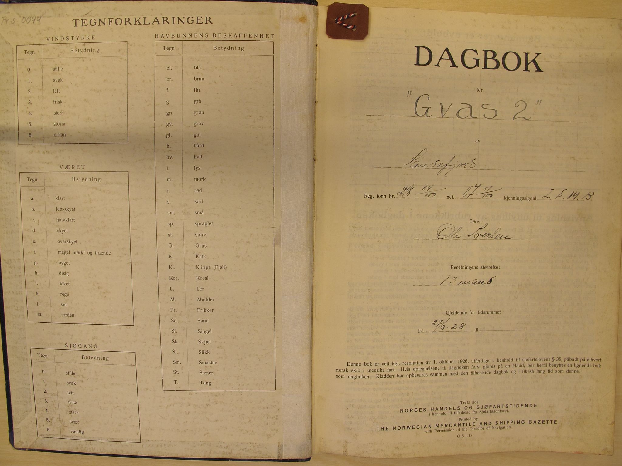 Skipsjournaler. Hvalfangstmuseet, VEMU/ARS-A-1030/F/L0043: Gvas 2, D/S, hvalfanger, Sandefjord, 1928-1930