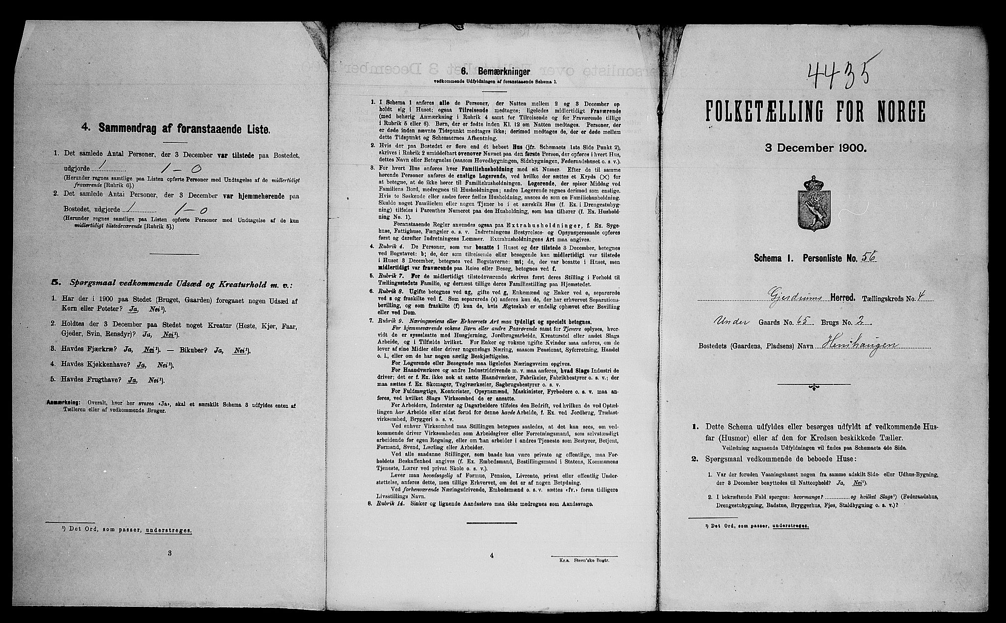 SAO, Folketelling 1900 for 0234 Gjerdrum herred, 1900