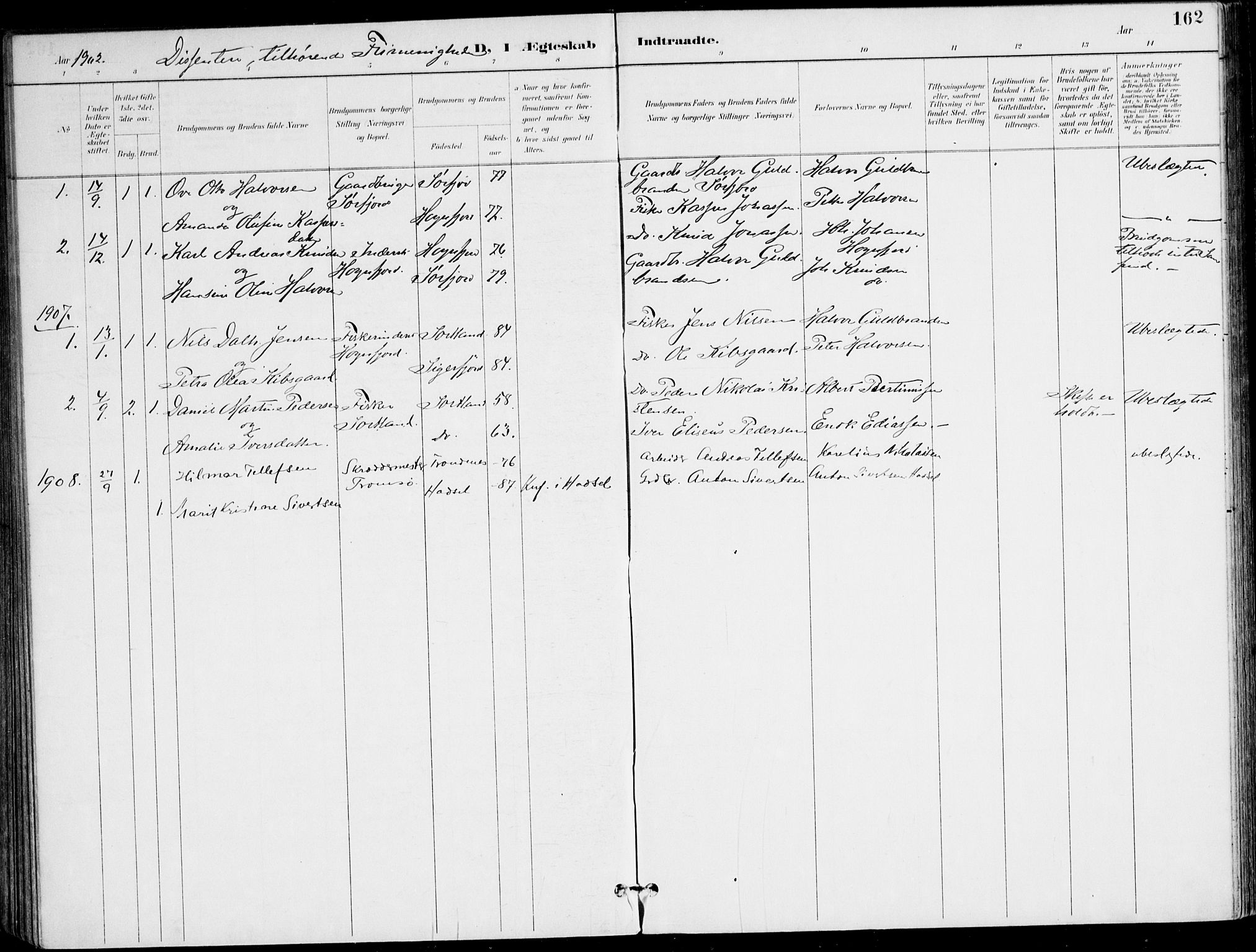 Ministerialprotokoller, klokkerbøker og fødselsregistre - Nordland, SAT/A-1459/895/L1372: Ministerialbok nr. 895A07, 1894-1914, s. 162