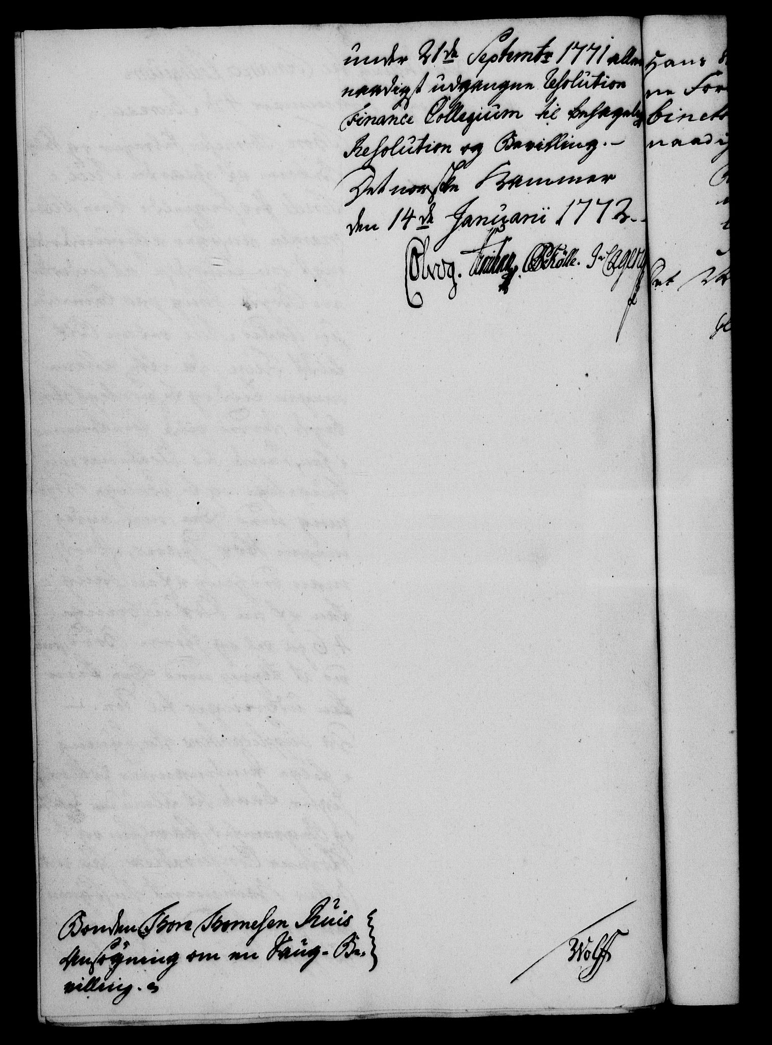 Rentekammeret, Kammerkanselliet, RA/EA-3111/G/Gf/Gfa/L0054: Norsk relasjons- og resolusjonsprotokoll (merket RK 52.54), 1771-1772, s. 222