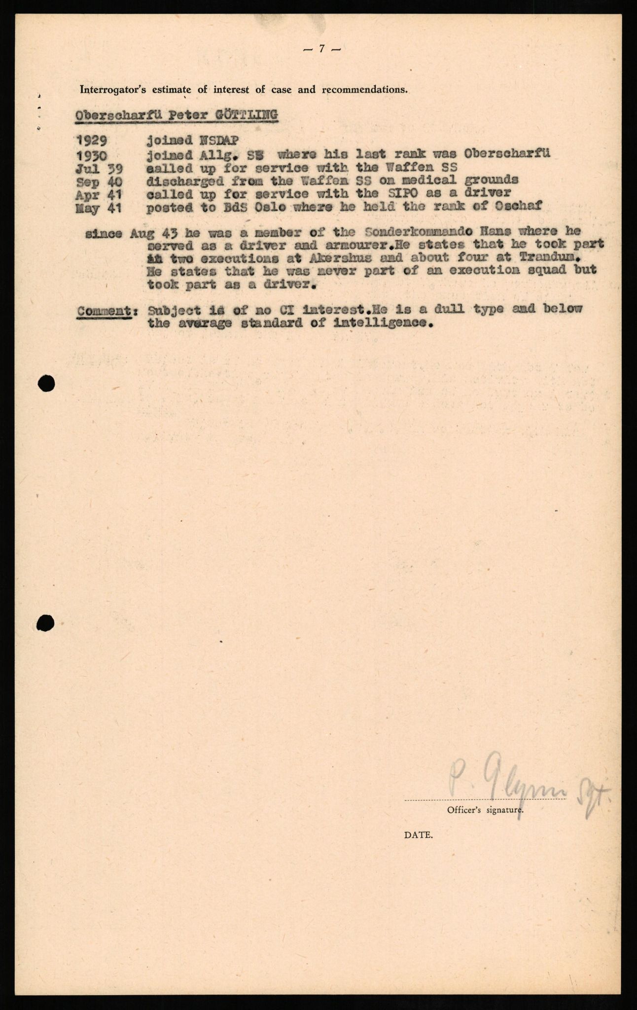 Forsvaret, Forsvarets overkommando II, RA/RAFA-3915/D/Db/L0011: CI Questionaires. Tyske okkupasjonsstyrker i Norge. Tyskere., 1945-1946, s. 69