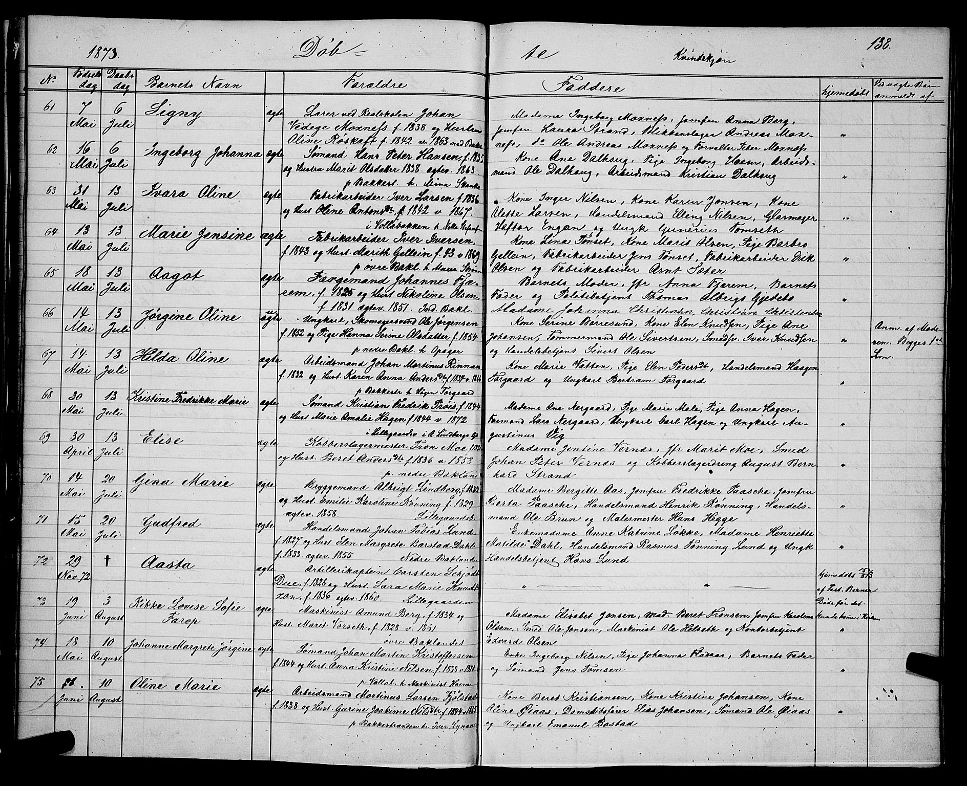 Ministerialprotokoller, klokkerbøker og fødselsregistre - Sør-Trøndelag, SAT/A-1456/604/L0220: Klokkerbok nr. 604C03, 1870-1885, s. 138