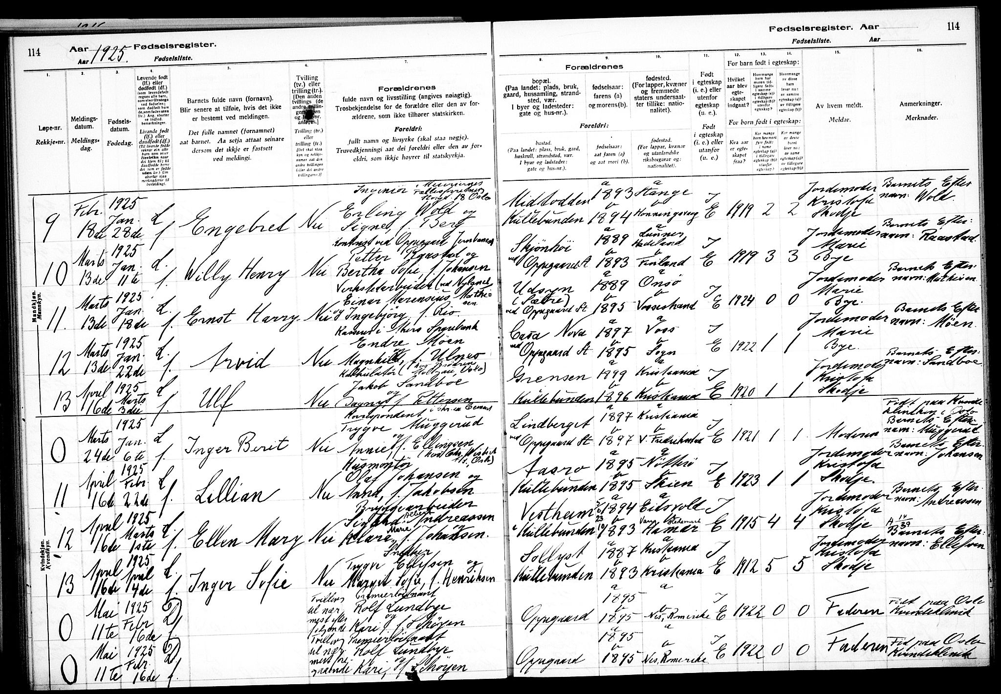 Nesodden prestekontor Kirkebøker, AV/SAO-A-10013/J/Jb/L0001: Fødselsregister nr. II 1, 1916-1933, s. 114