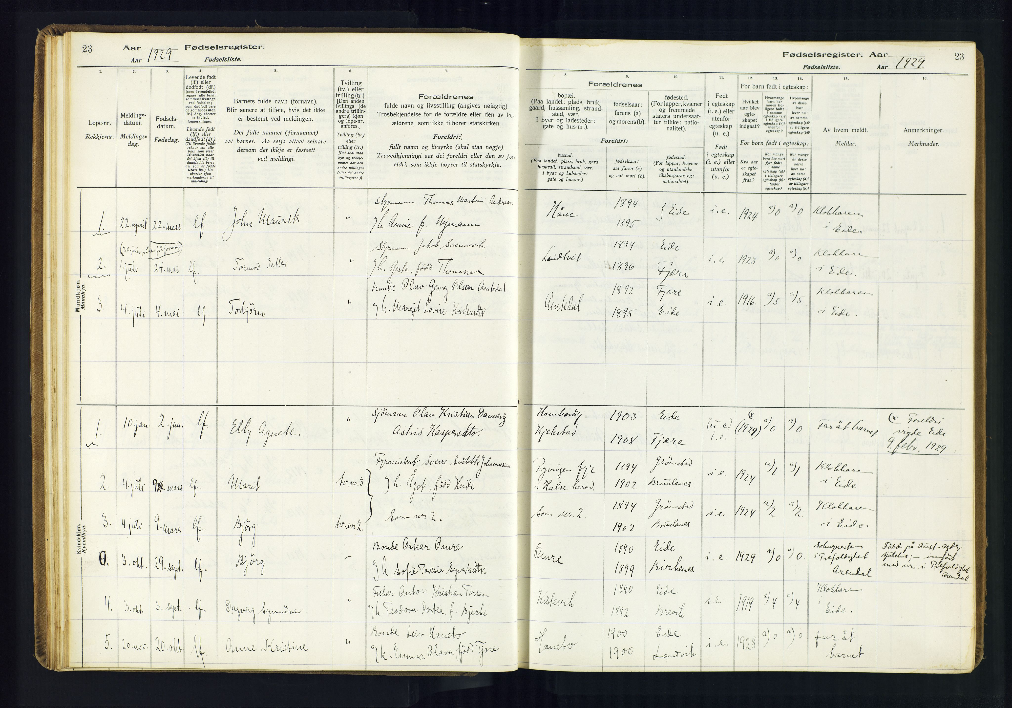 Hommedal sokneprestkontor, AV/SAK-1111-0023/J/Jd/L0003: Fødselsregister nr. 3, 1916-1982, s. 23