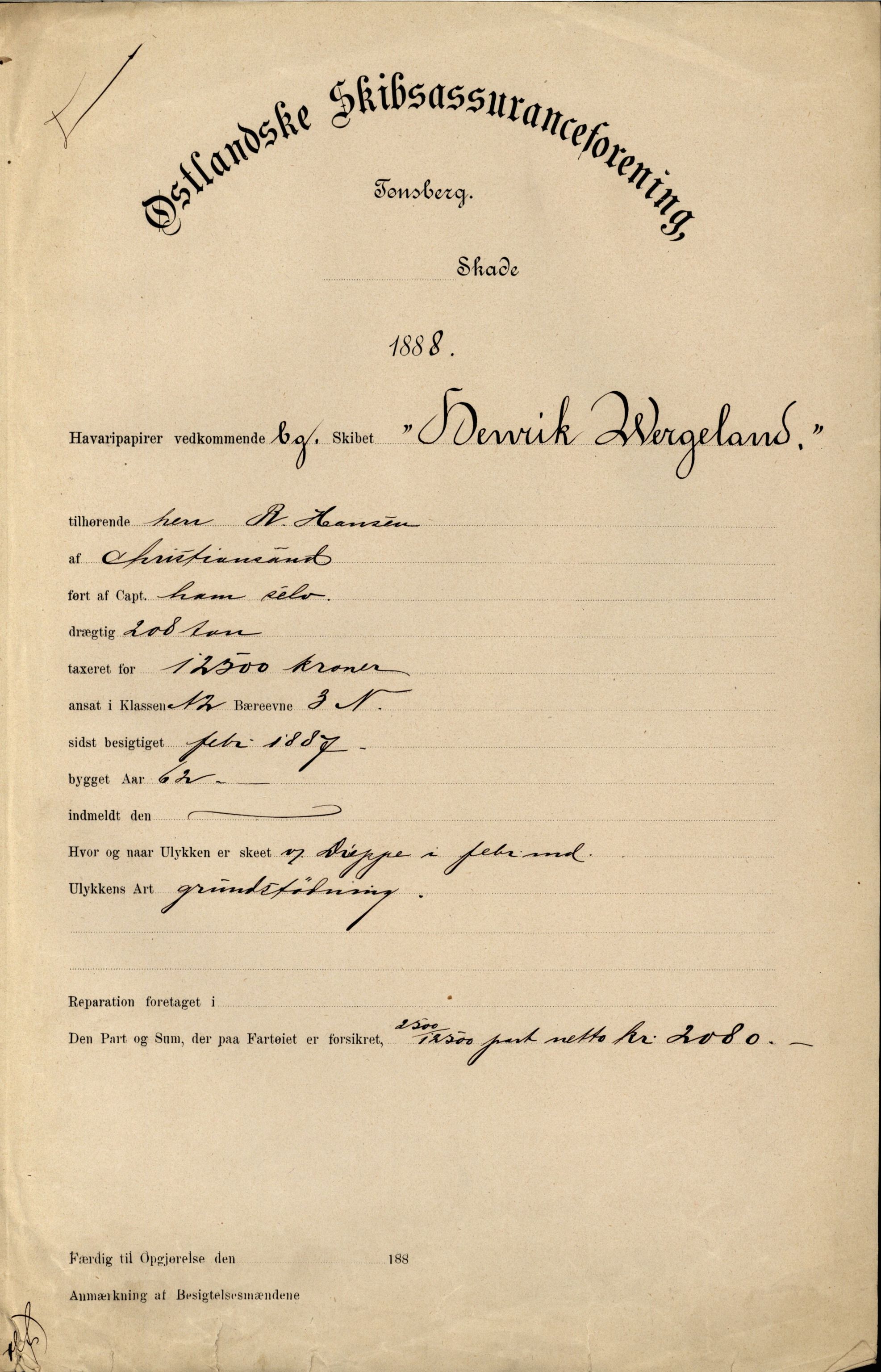 Pa 63 - Østlandske skibsassuranceforening, VEMU/A-1079/G/Ga/L0022/0003: Havaridokumenter / Ægir, Heldine, Henrik Wergeland, Høvding, General Prim, 1888, s. 51