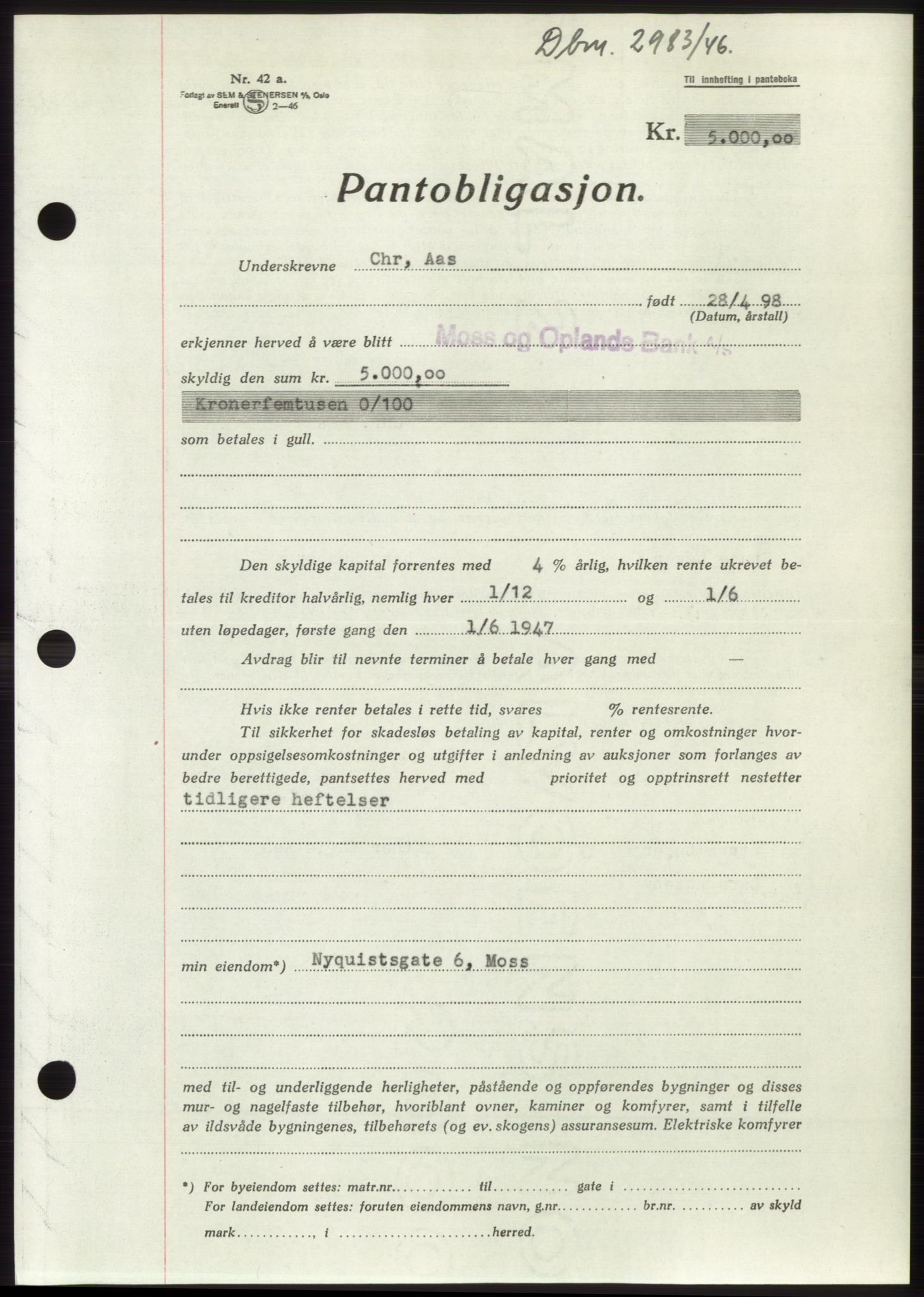 Moss sorenskriveri, SAO/A-10168: Pantebok nr. B16, 1946-1947, Dagboknr: 2983/1946