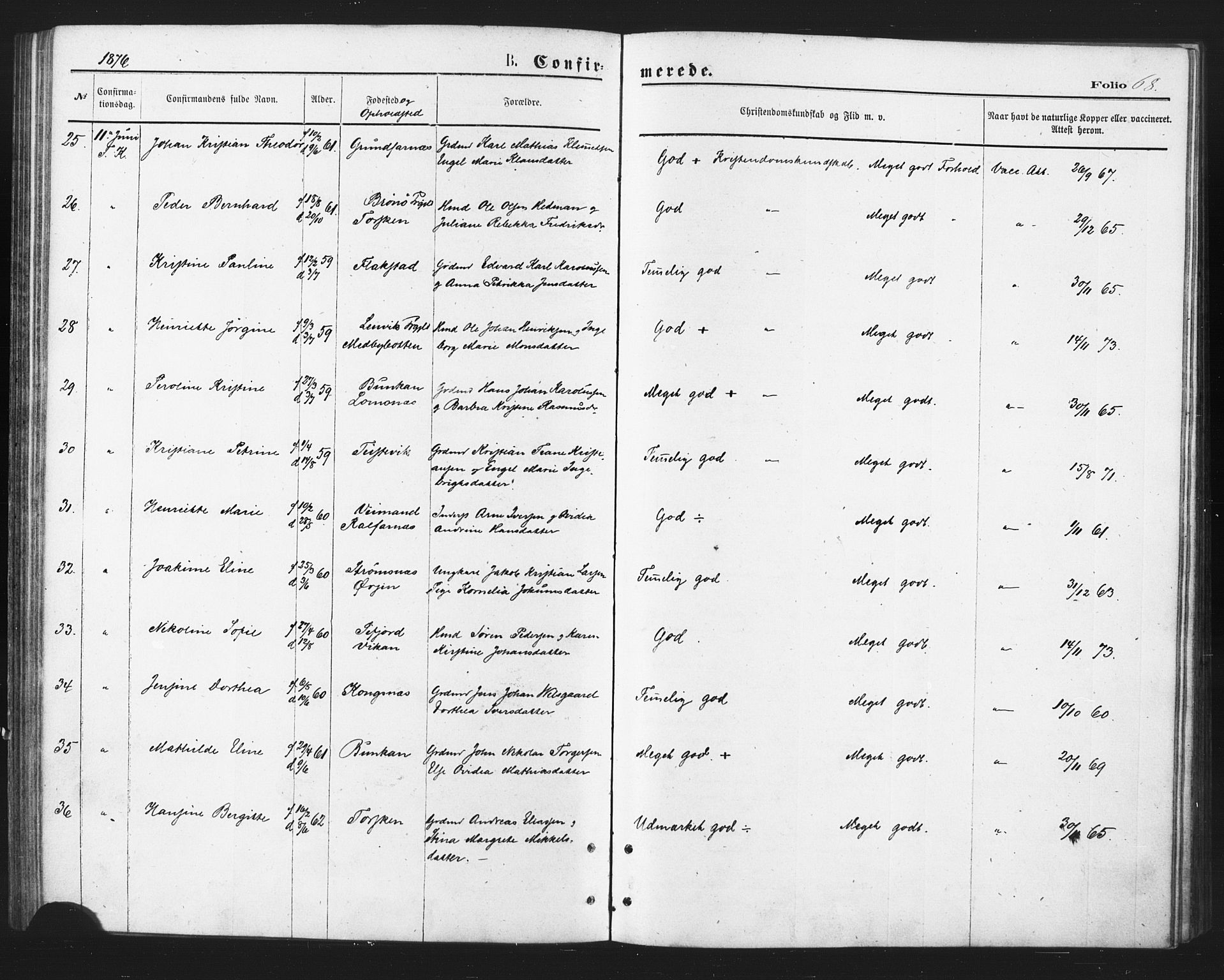 Berg sokneprestkontor, AV/SATØ-S-1318/G/Ga/Gaa/L0003kirke: Ministerialbok nr. 3, 1872-1879, s. 68