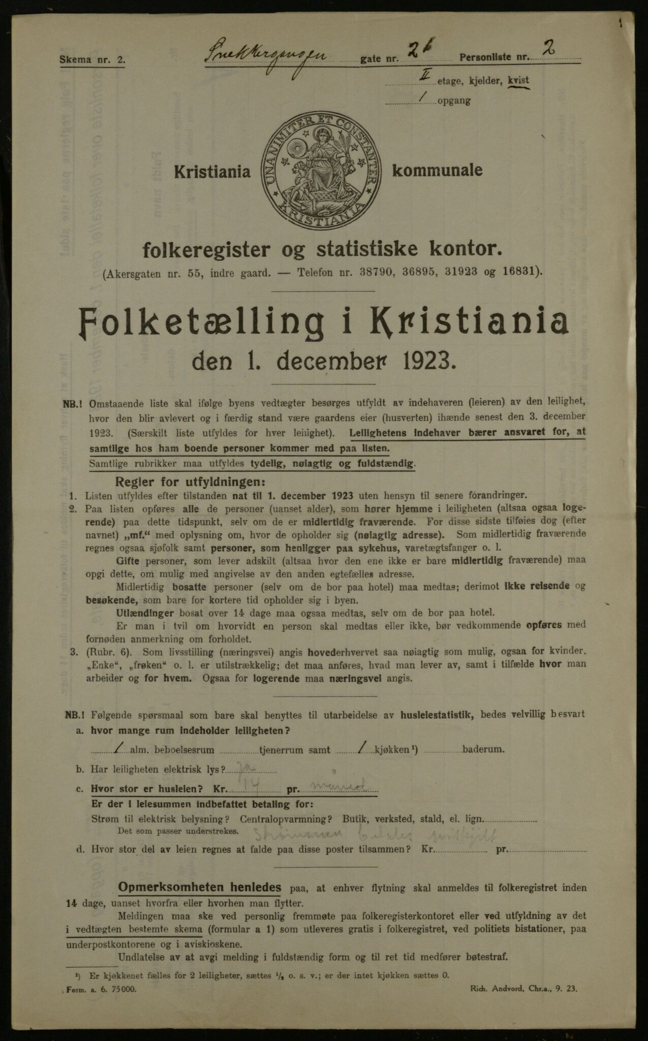 OBA, Kommunal folketelling 1.12.1923 for Kristiania, 1923, s. 108058