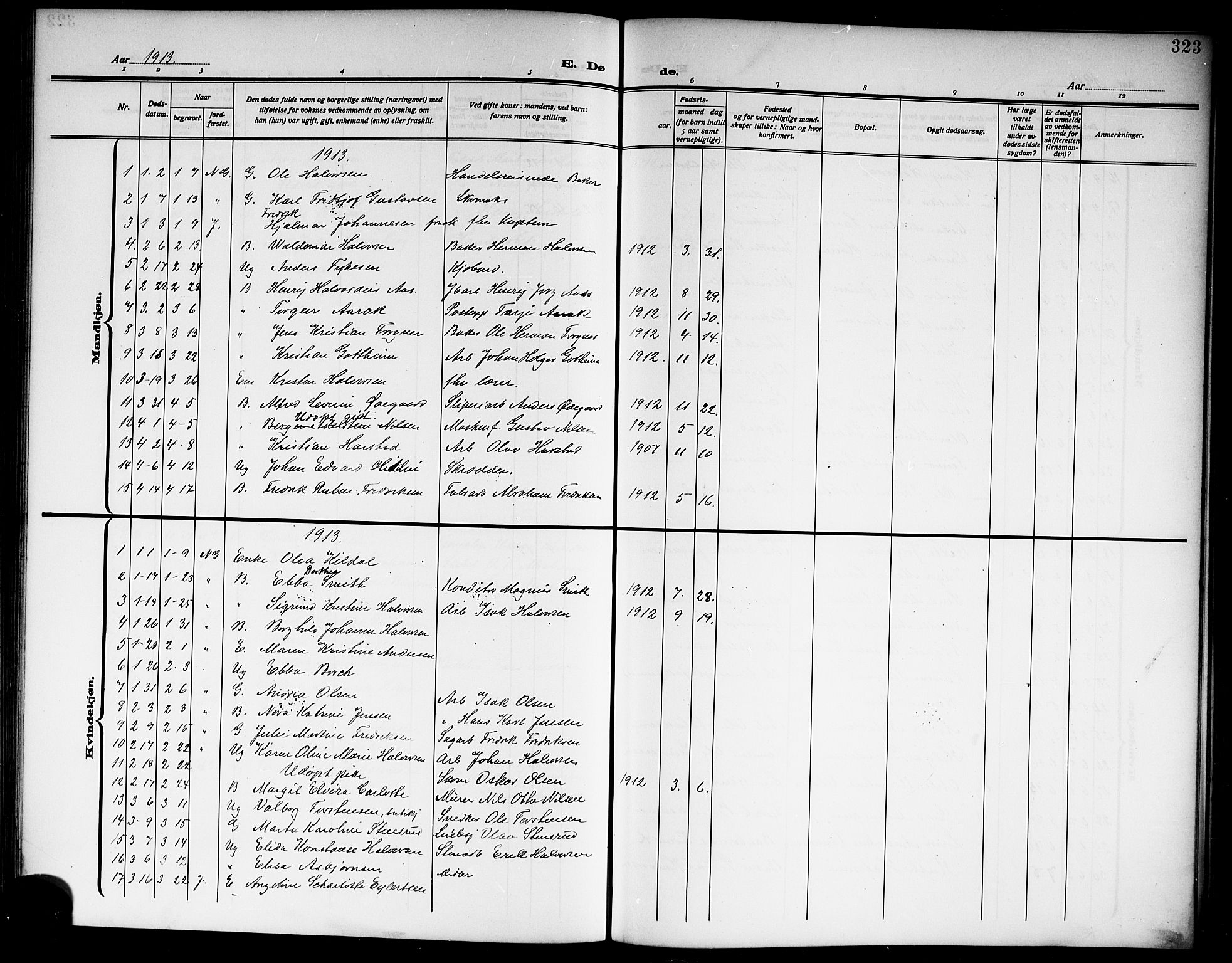 Skien kirkebøker, AV/SAKO-A-302/G/Ga/L0009: Klokkerbok nr. 9, 1910-1920, s. 323