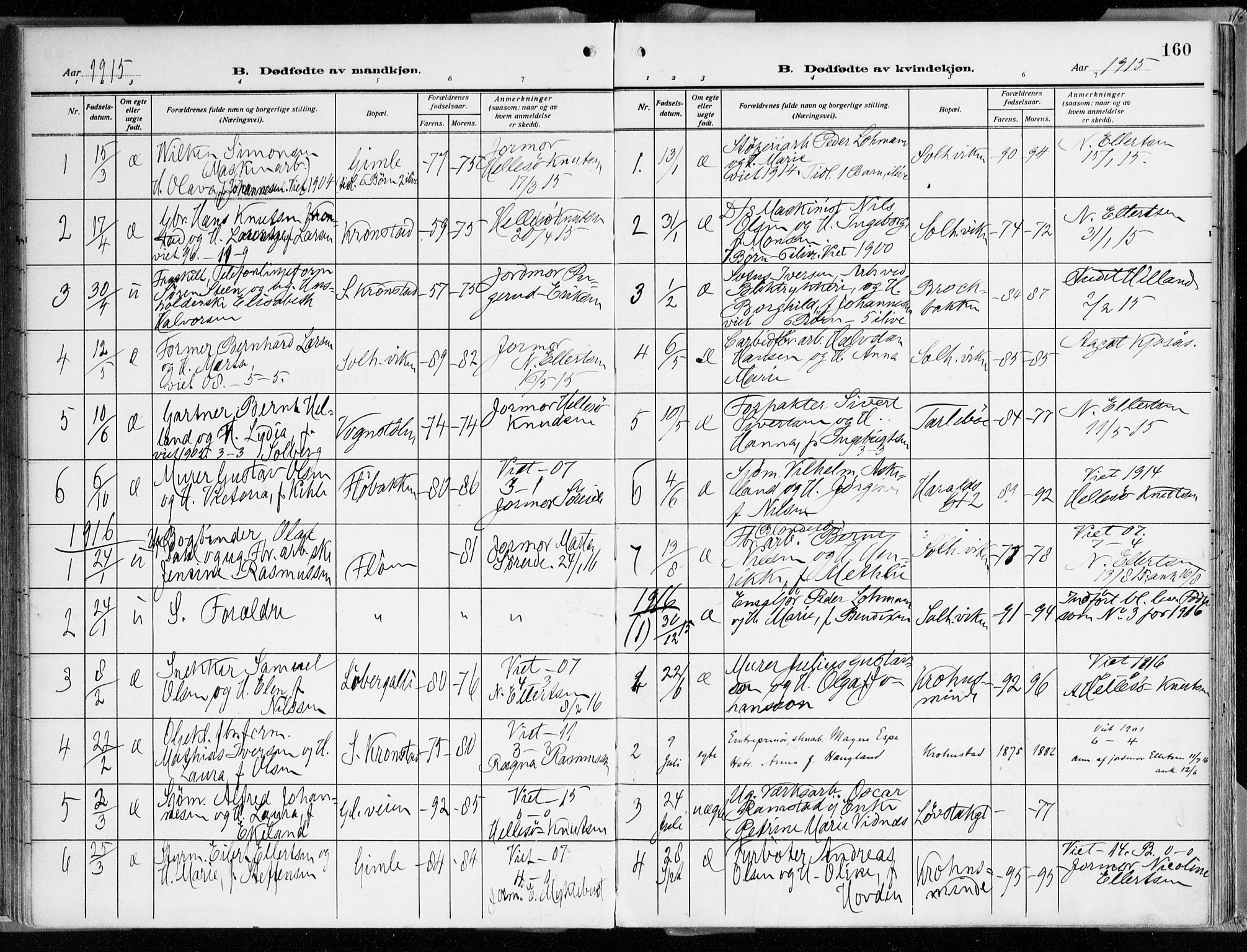 Årstad Sokneprestembete, AV/SAB-A-79301/H/Haa/L0003: Ministerialbok nr. A 3, 1914-1919, s. 160