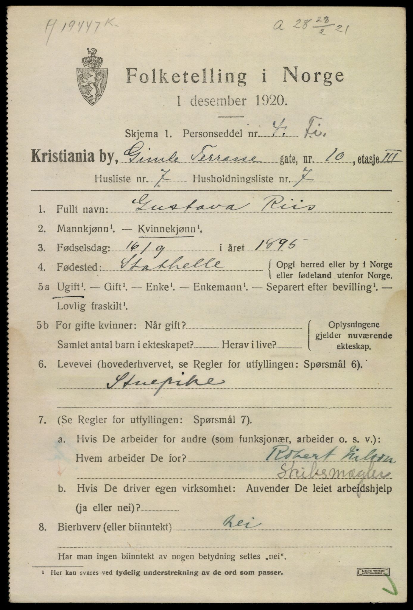 SAO, Folketelling 1920 for 0301 Kristiania kjøpstad, 1920, s. 247481