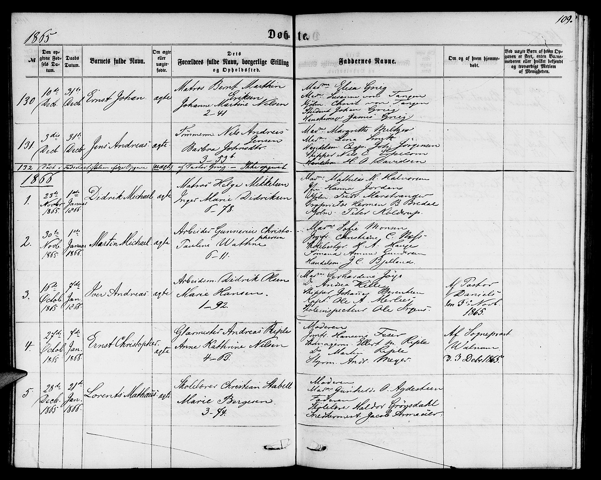 Nykirken Sokneprestembete, AV/SAB-A-77101/H/Hab: Klokkerbok nr. B 2, 1859-1868, s. 109