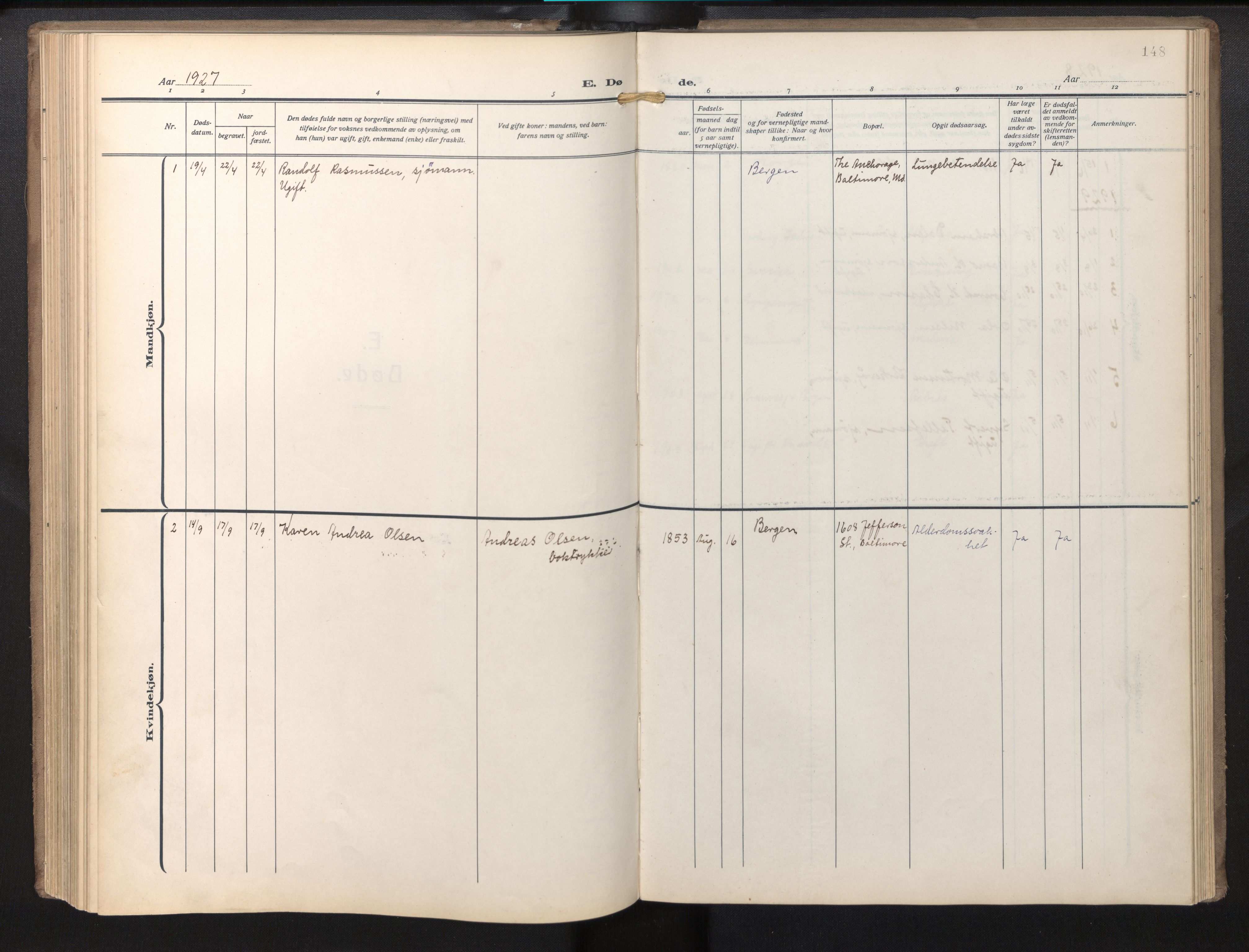 Den norske sjømannsmisjon i utlandet / Baltimore, SAB/SAB/PA-0169/H/Ha/L0001: Ministerialbok nr. A 1, 1927-1975, s. 147b-148a
