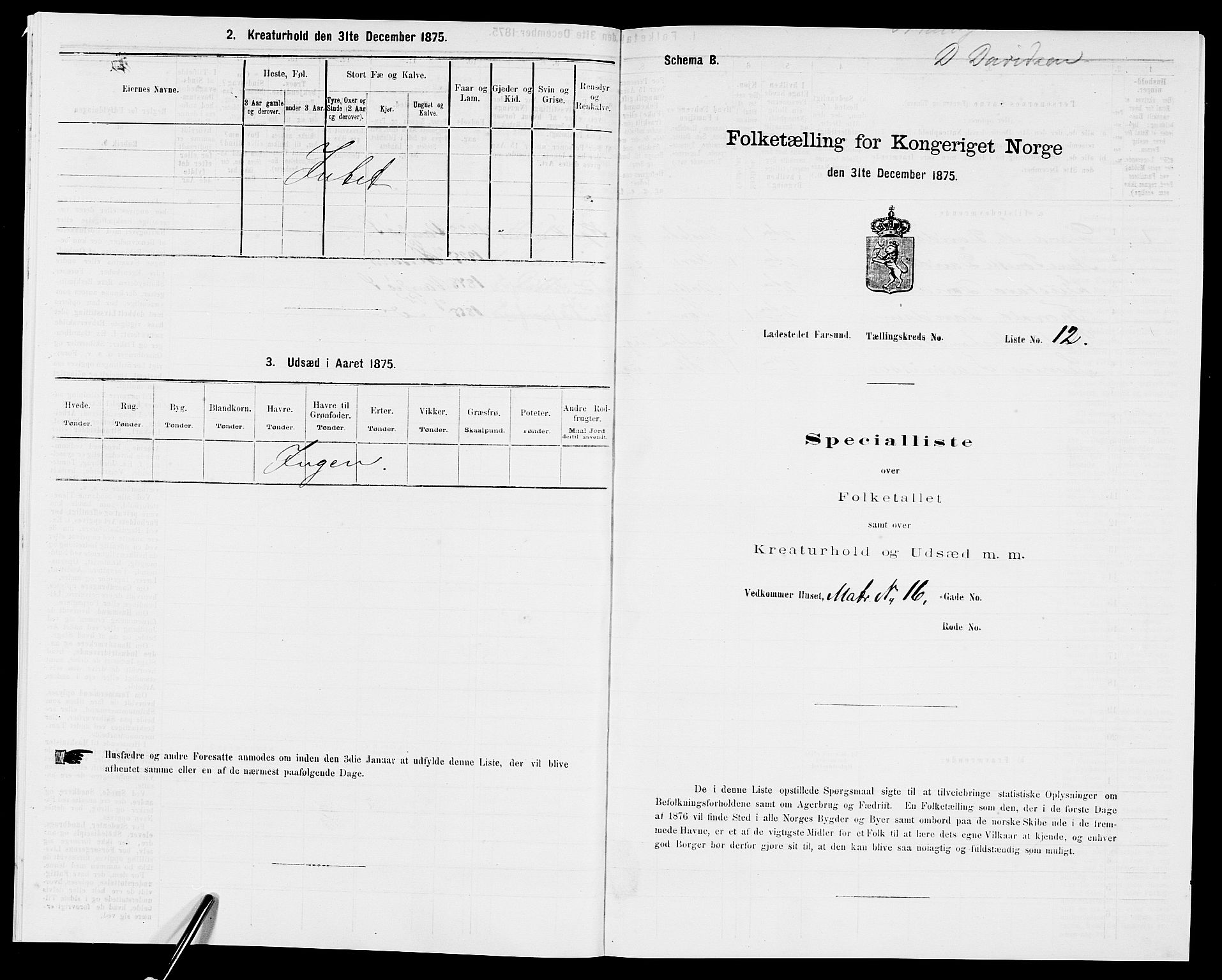 SAK, Folketelling 1875 for 1003B Vanse prestegjeld, Farsund ladested, 1875, s. 30