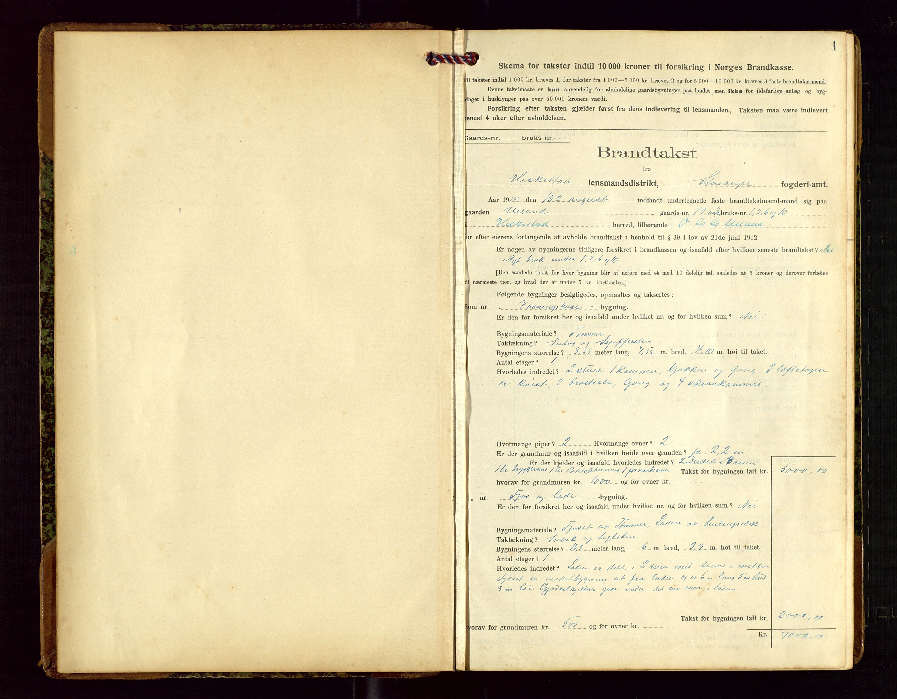 Heskestad lensmannskontor, AV/SAST-A-100304/Gob/L0002: "Brandtakstprotokol", 1915-1922, s. 1
