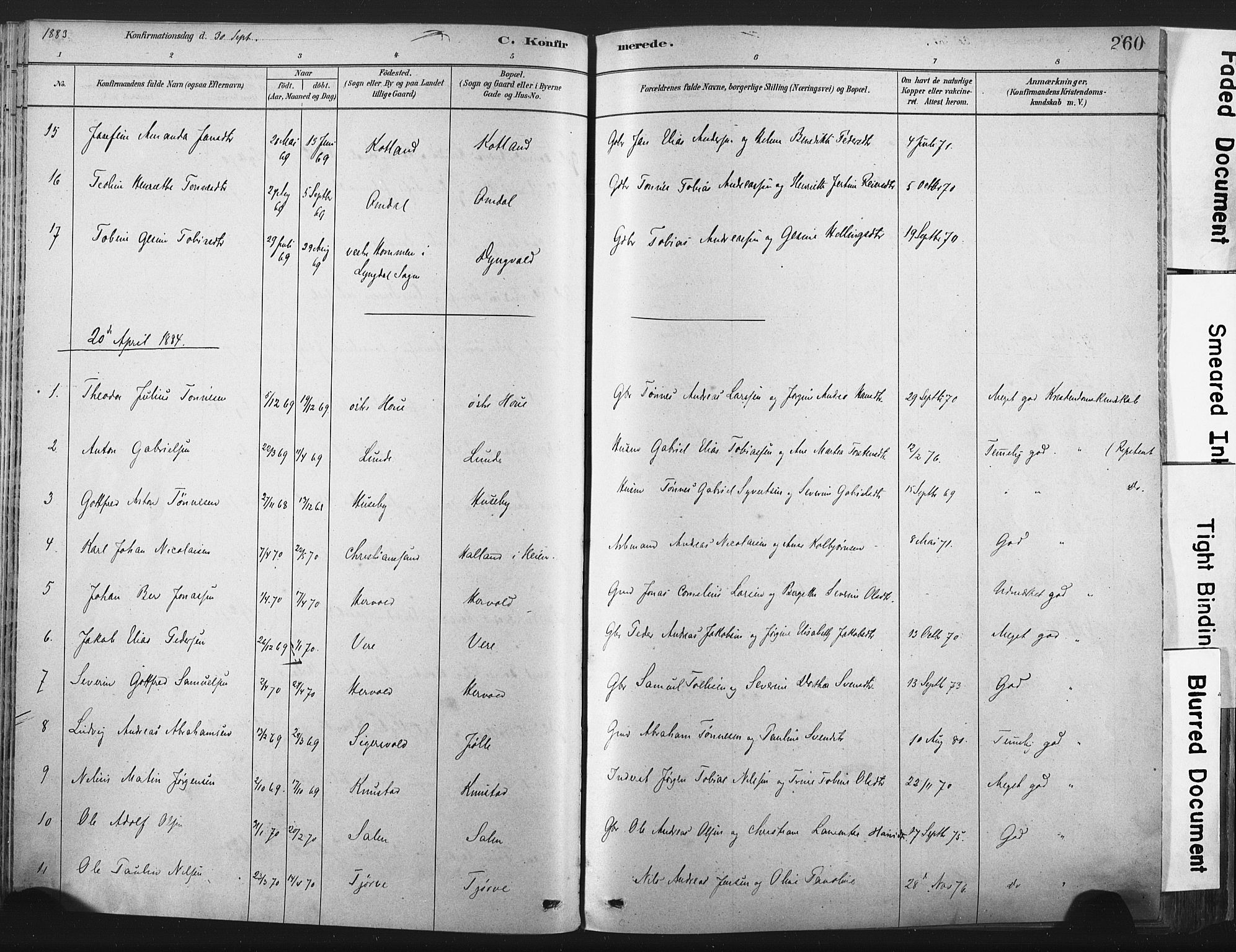 Lista sokneprestkontor, SAK/1111-0027/F/Fa/L0012: Ministerialbok nr. A 12, 1879-1903, s. 260
