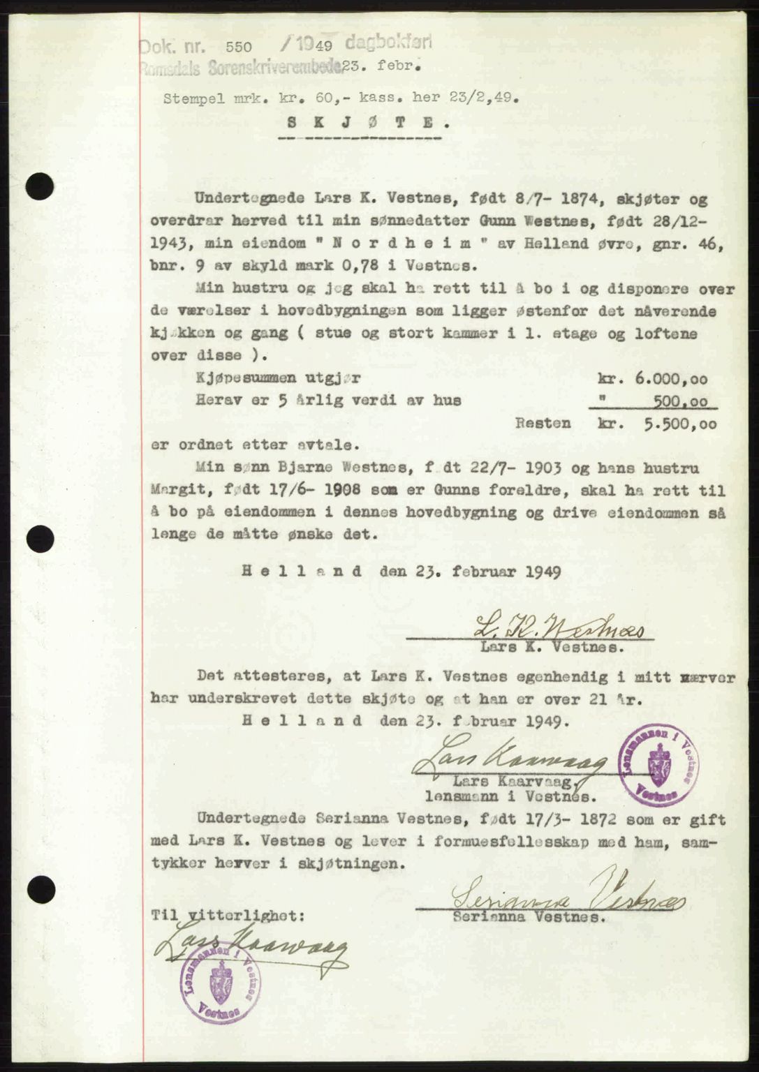 Romsdal sorenskriveri, AV/SAT-A-4149/1/2/2C: Pantebok nr. A28, 1948-1949, Dagboknr: 550/1949