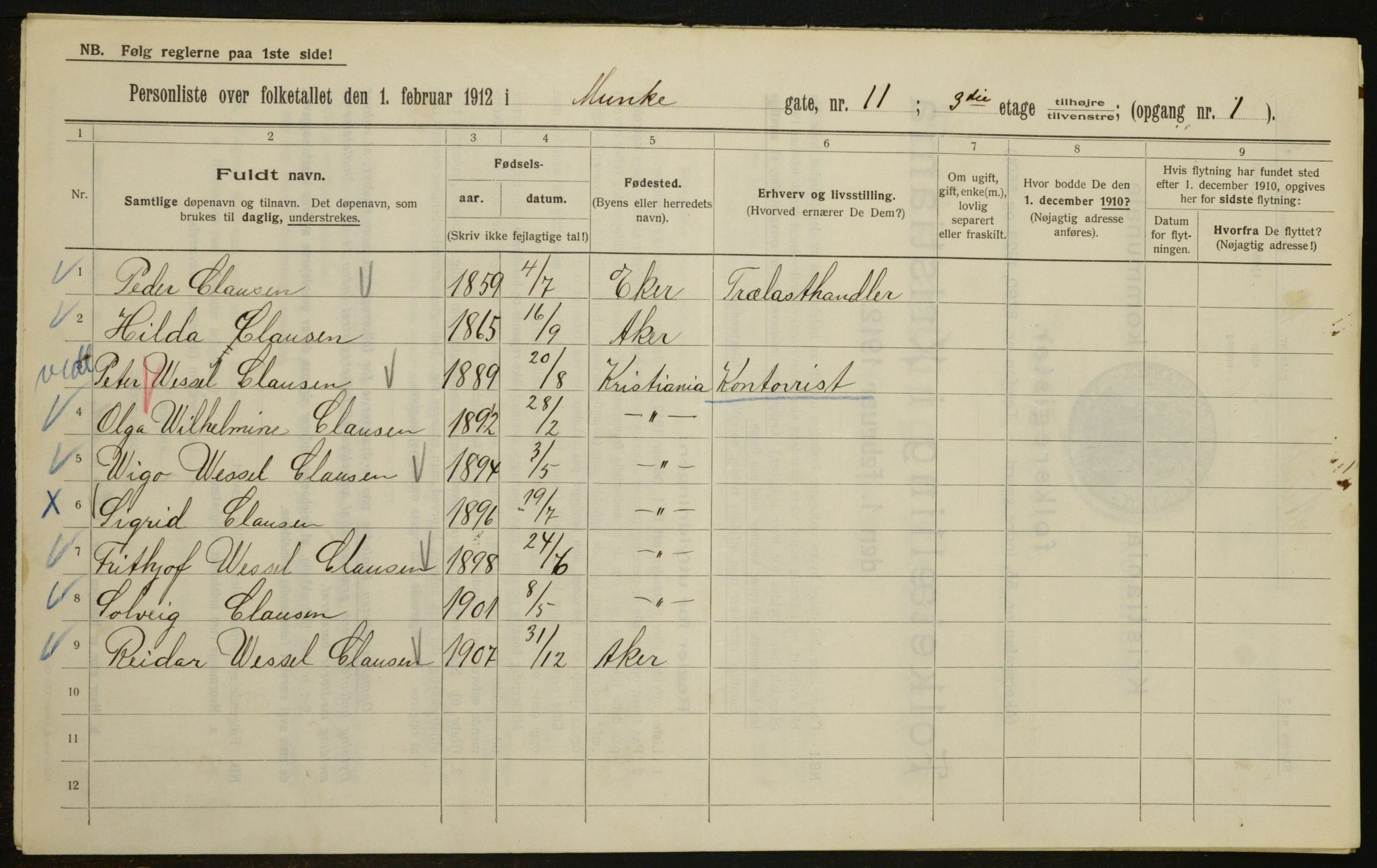 OBA, Kommunal folketelling 1.2.1912 for Kristiania, 1912, s. 68619