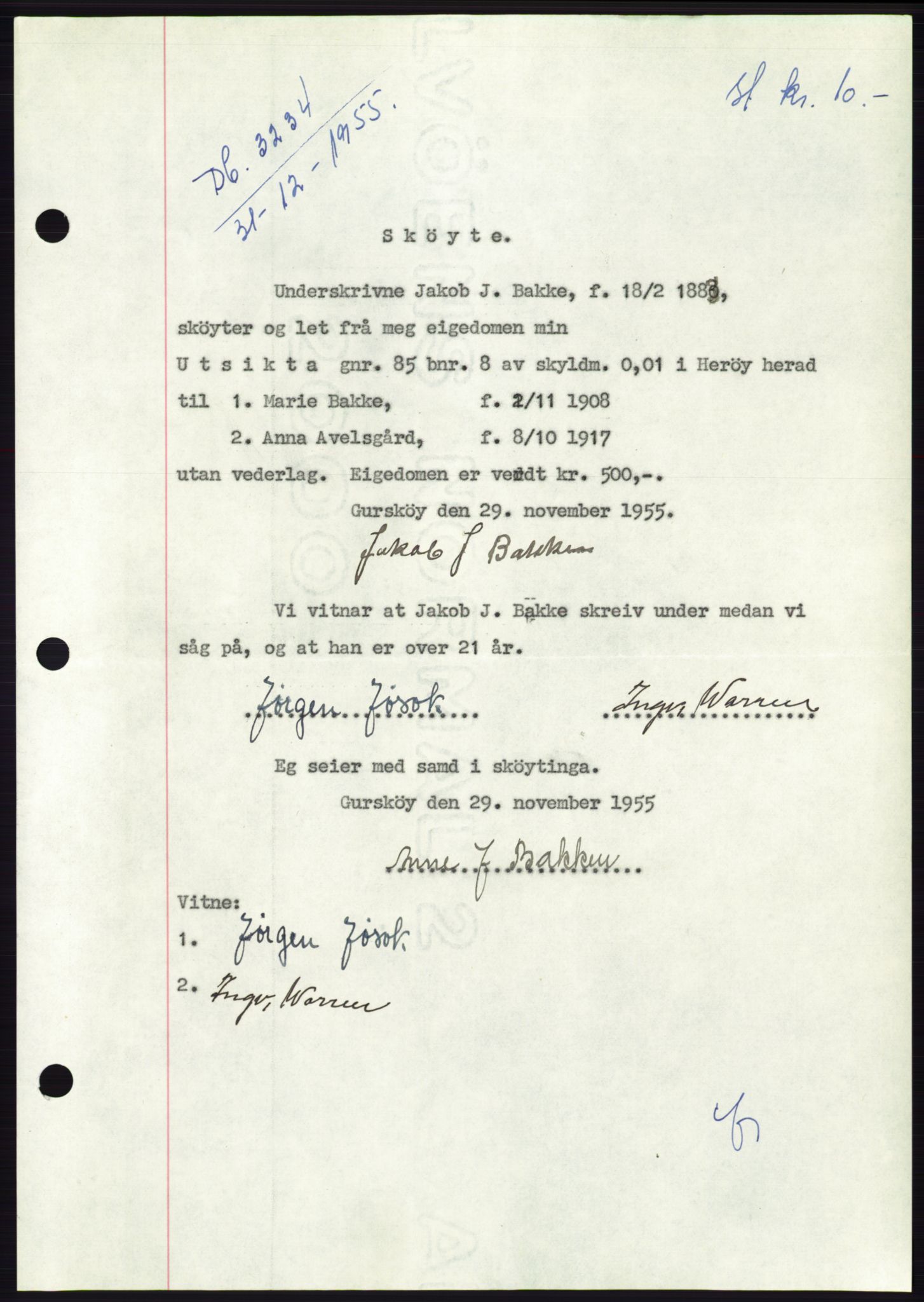 Søre Sunnmøre sorenskriveri, SAT/A-4122/1/2/2C/L0102: Pantebok nr. 28A, 1955-1956, Dagboknr: 3234/1955