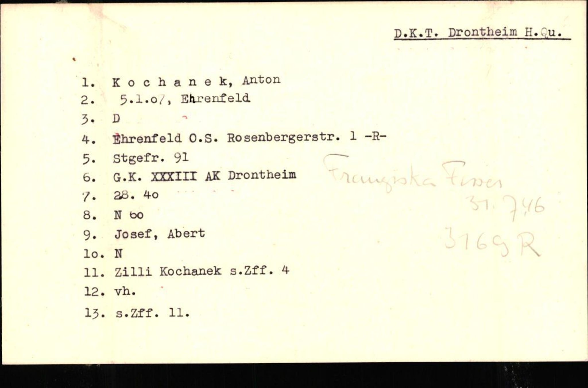 Hjemsendte tyskere , RA/RAFA-6487/D/Db/L0016: Kochanek-Küdrna, 1945-1947, s. 1