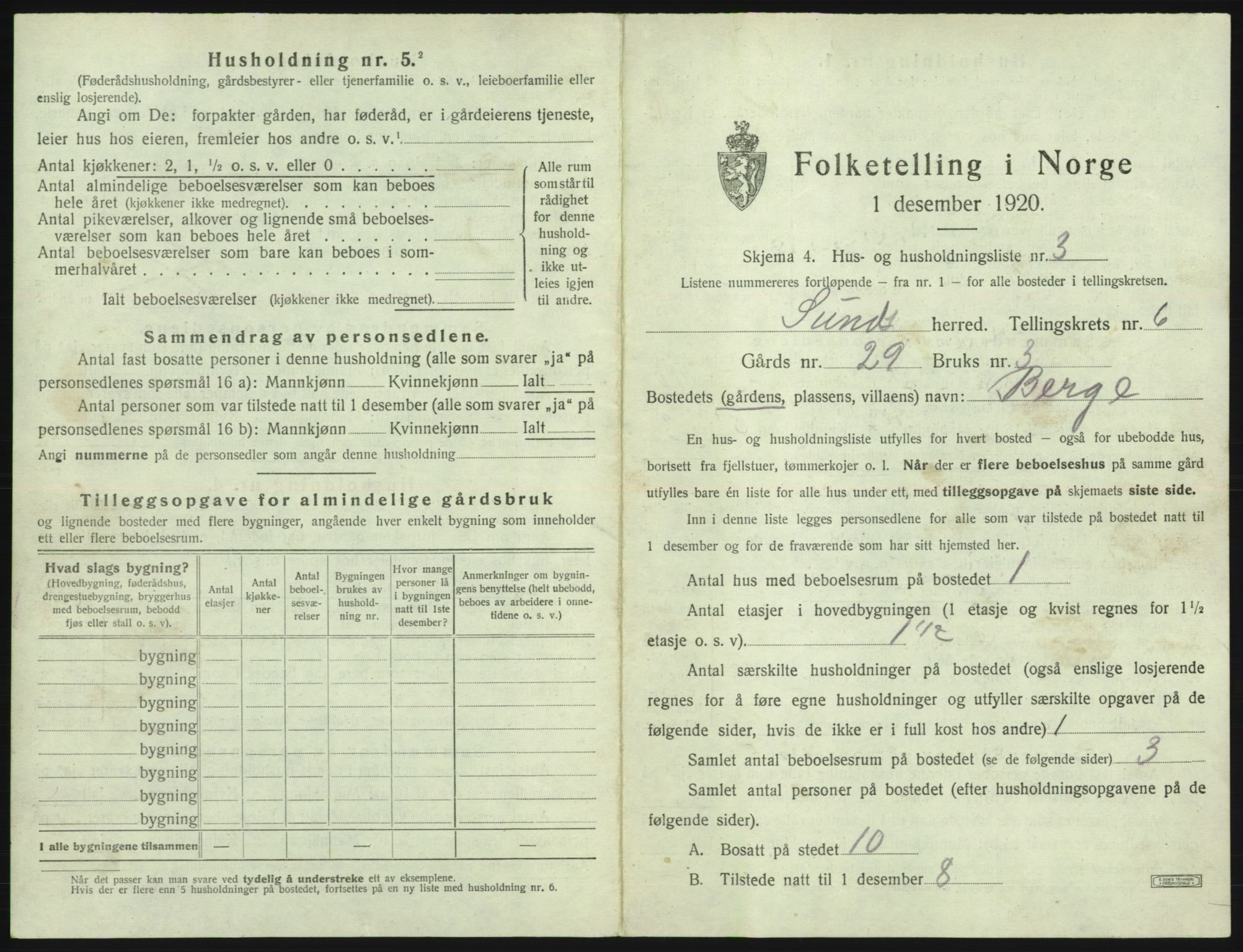 SAB, Folketelling 1920 for 1245 Sund herred, 1920, s. 509