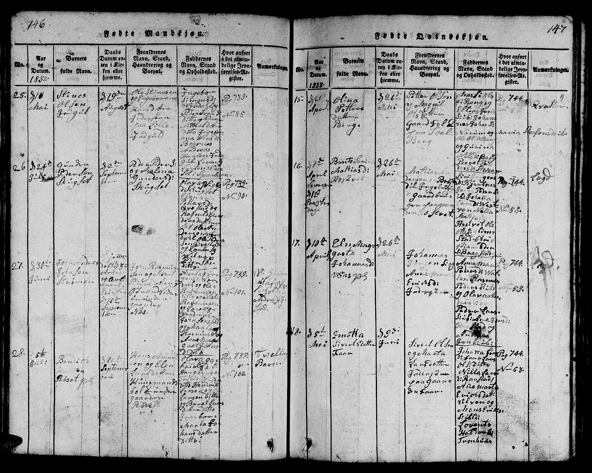 Ministerialprotokoller, klokkerbøker og fødselsregistre - Nord-Trøndelag, SAT/A-1458/730/L0298: Klokkerbok nr. 730C01, 1816-1849, s. 146-147