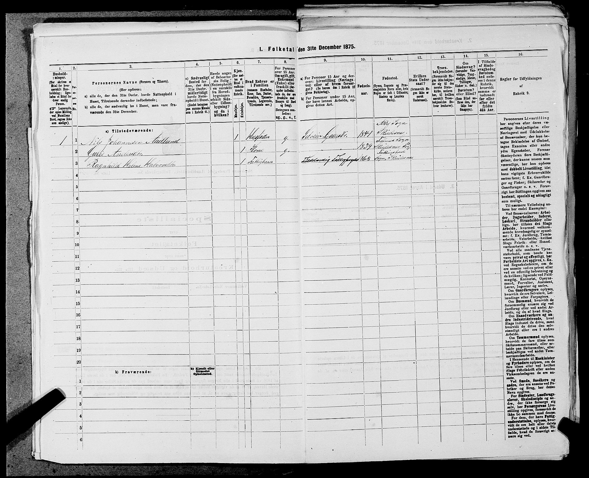 SAST, Folketelling 1875 for 1150L Skudenes prestegjeld, Falnes sokn, Åkra sokn og Ferkingstad sokn, 1875, s. 925