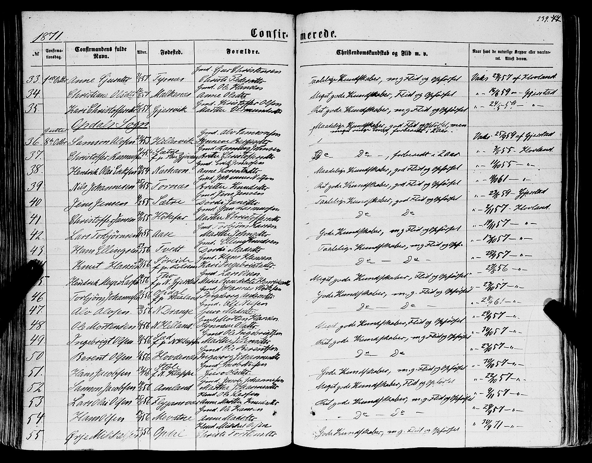 Tysnes sokneprestembete, AV/SAB-A-78601/H/Haa: Ministerialbok nr. A 11, 1860-1871, s. 239