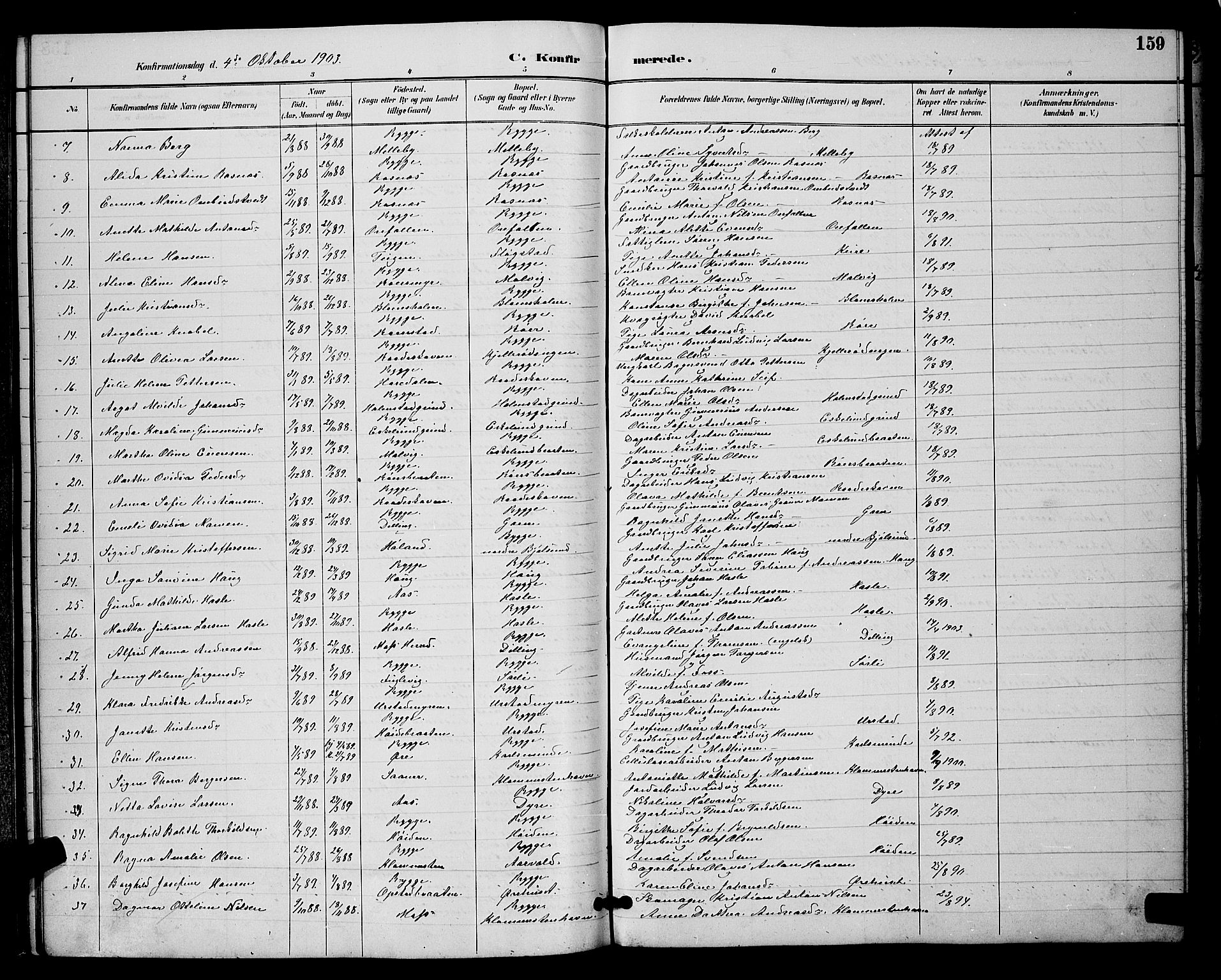 Rygge prestekontor Kirkebøker, AV/SAO-A-10084b/G/Ga/L0002: Klokkerbok nr. 2, 1887-1905, s. 159