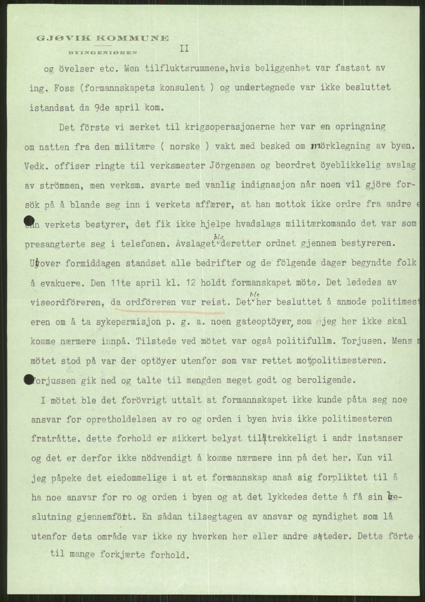 Forsvaret, Forsvarets krigshistoriske avdeling, AV/RA-RAFA-2017/Y/Ya/L0014: II-C-11-31 - Fylkesmenn.  Rapporter om krigsbegivenhetene 1940., 1940, s. 165