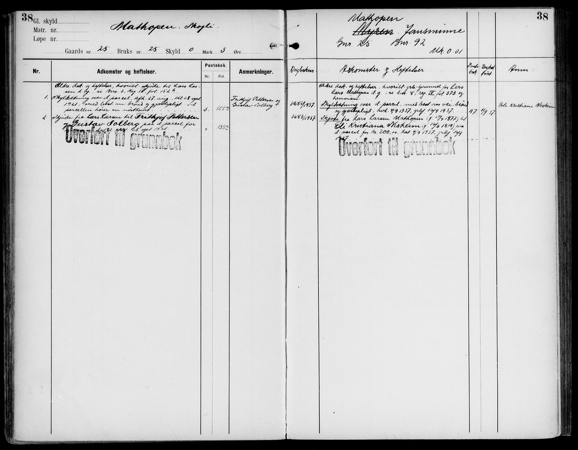 Midhordland sorenskriveri, AV/SAB-A-3001/1/G/Ga/Gab/L0108: Panteregister nr. II.A.b.108, s. 38