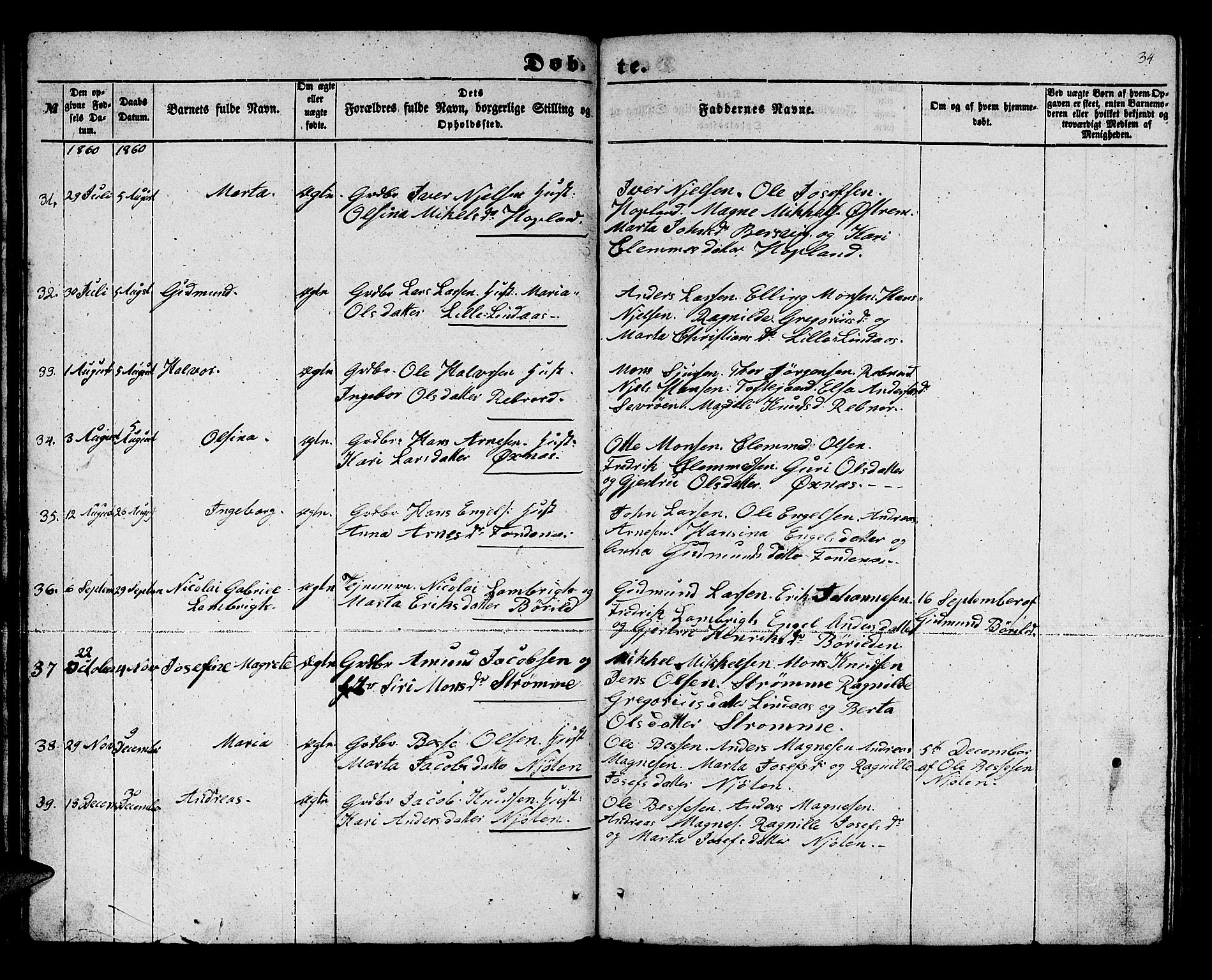 Lindås Sokneprestembete, AV/SAB-A-76701/H/Hab/Habc/L0001: Klokkerbok nr. C 1, 1853-1867, s. 34