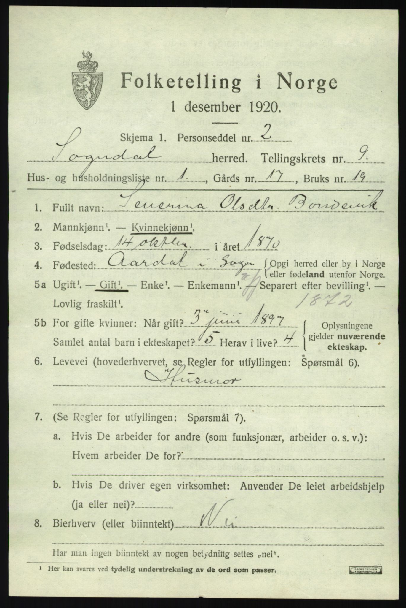 SAB, Folketelling 1920 for 1420 Sogndal herred, 1920, s. 4221