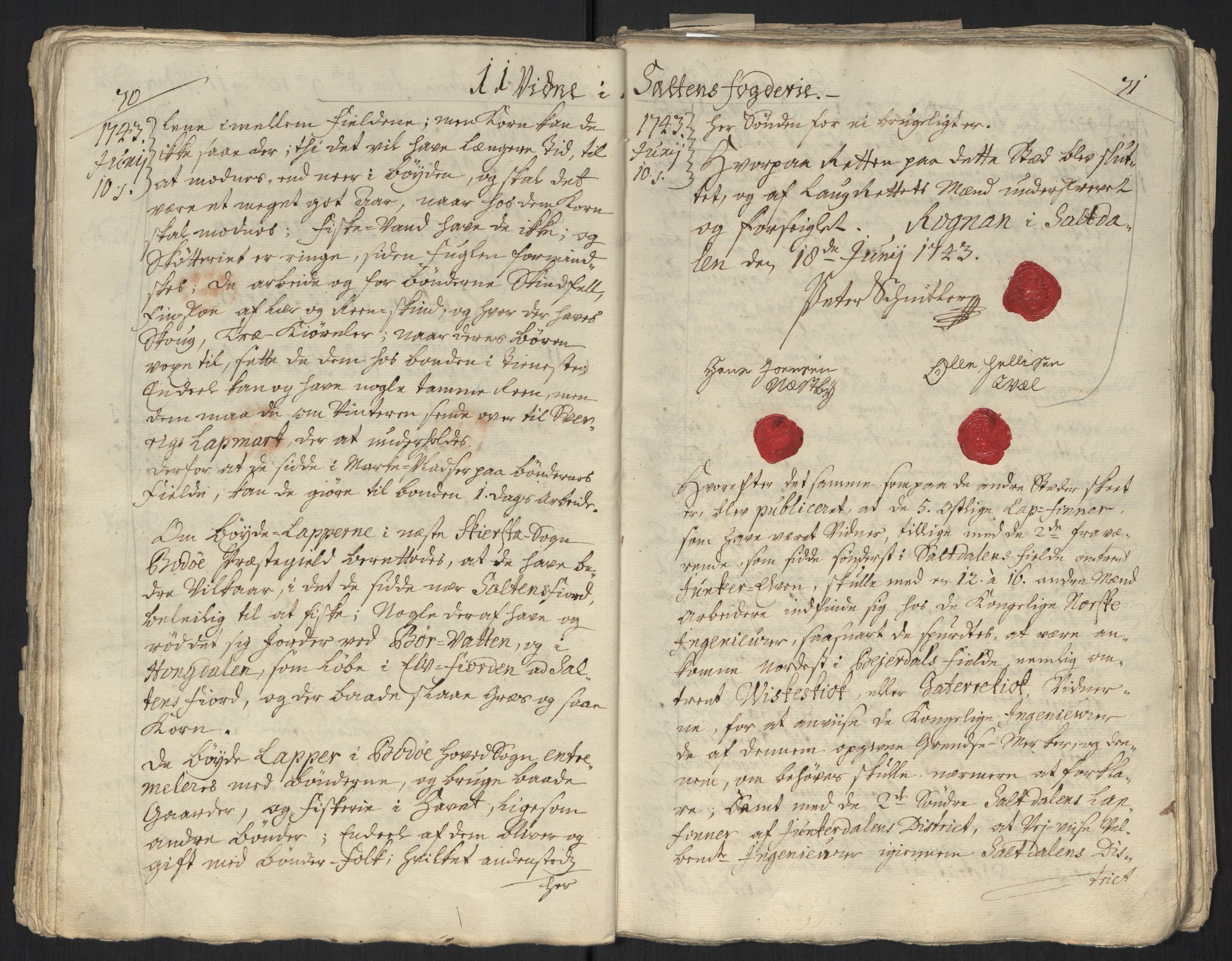 Danske Kanselli, Grensearkivet, AV/RA-EA-4062/F/L0011a/0001: Volum XXIII-XXVIa / Vol. XXIII: Major Schnitlers grenseeksaminasjonsprotokoll, 3. bind, 1743, s. 70-71